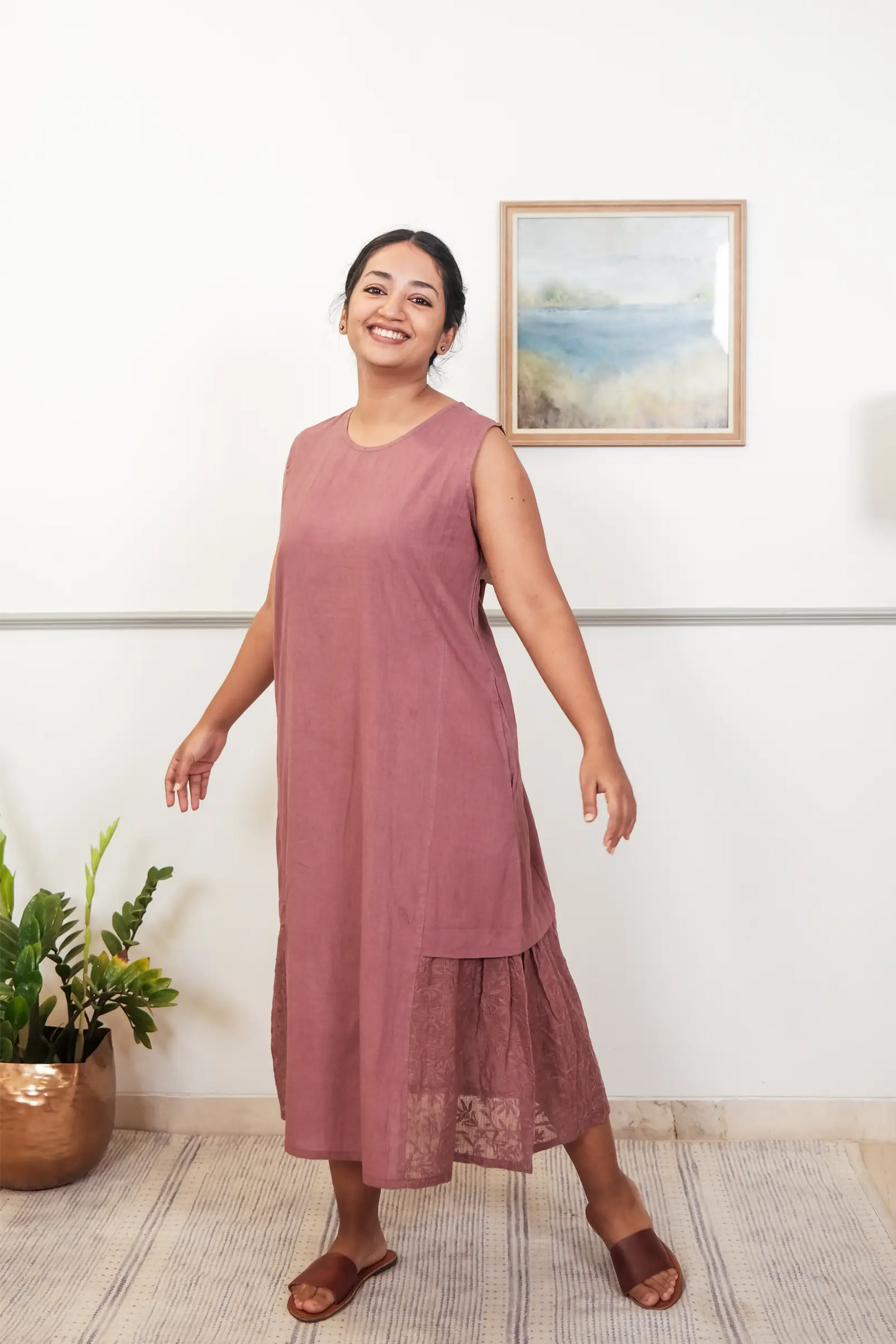 Side Frill Chikankari Dress