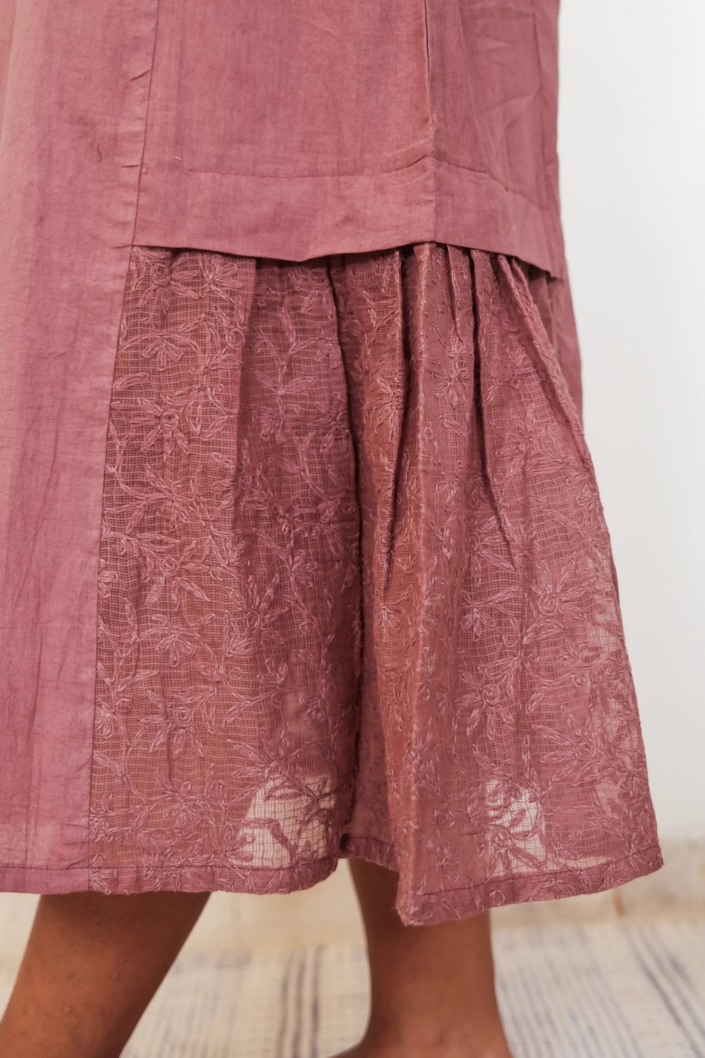 Side Frill Chikankari Dress