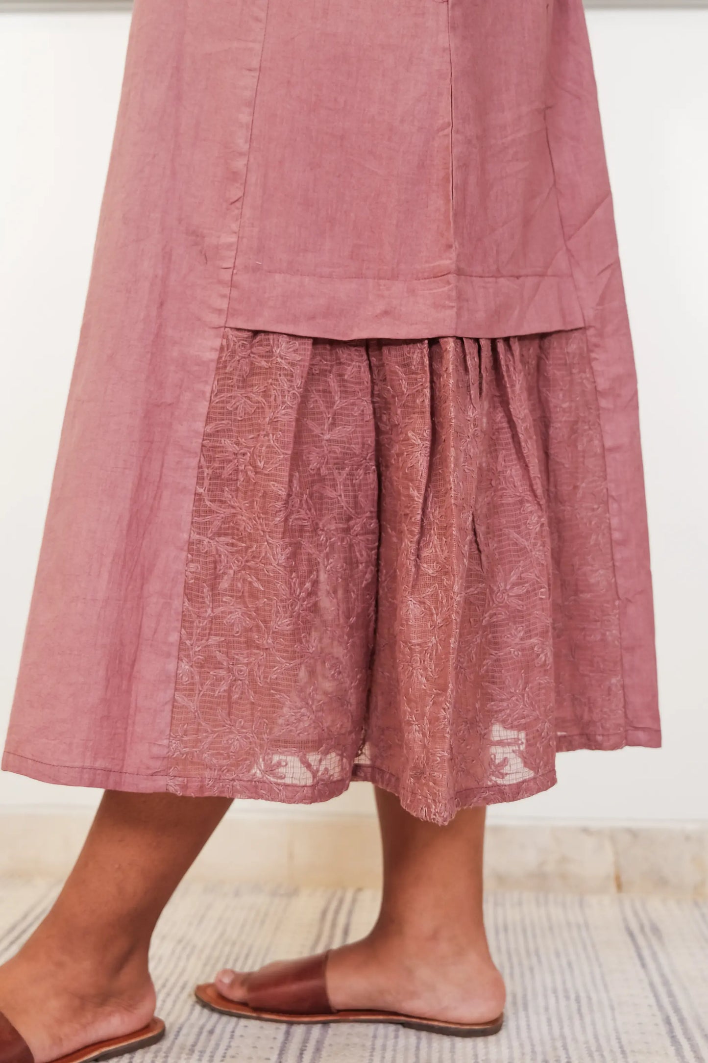 Side Frill Chikankari Dress