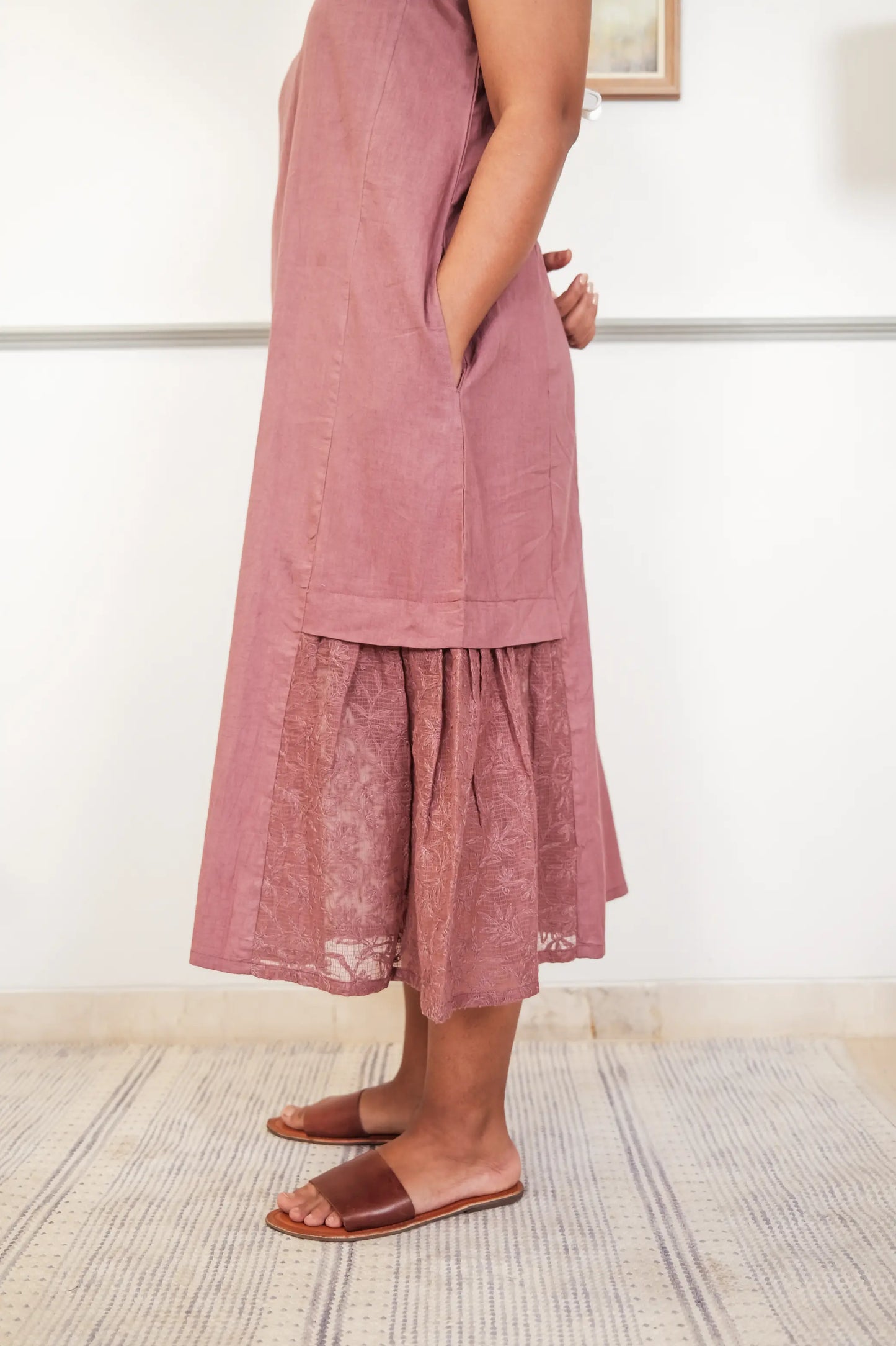 Side Frill Chikankari Dress