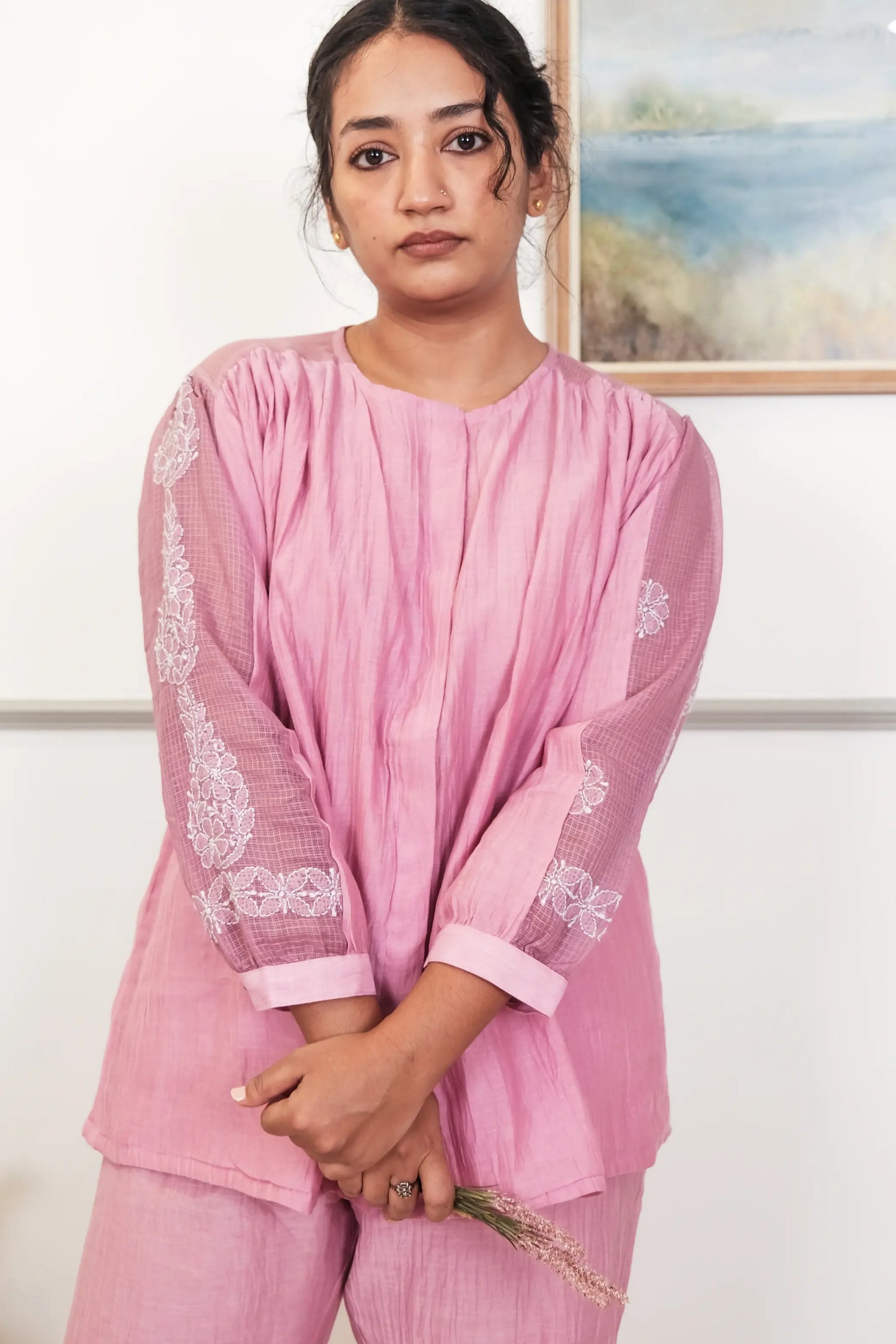 Chikankari Mul Co-ord Set - Short