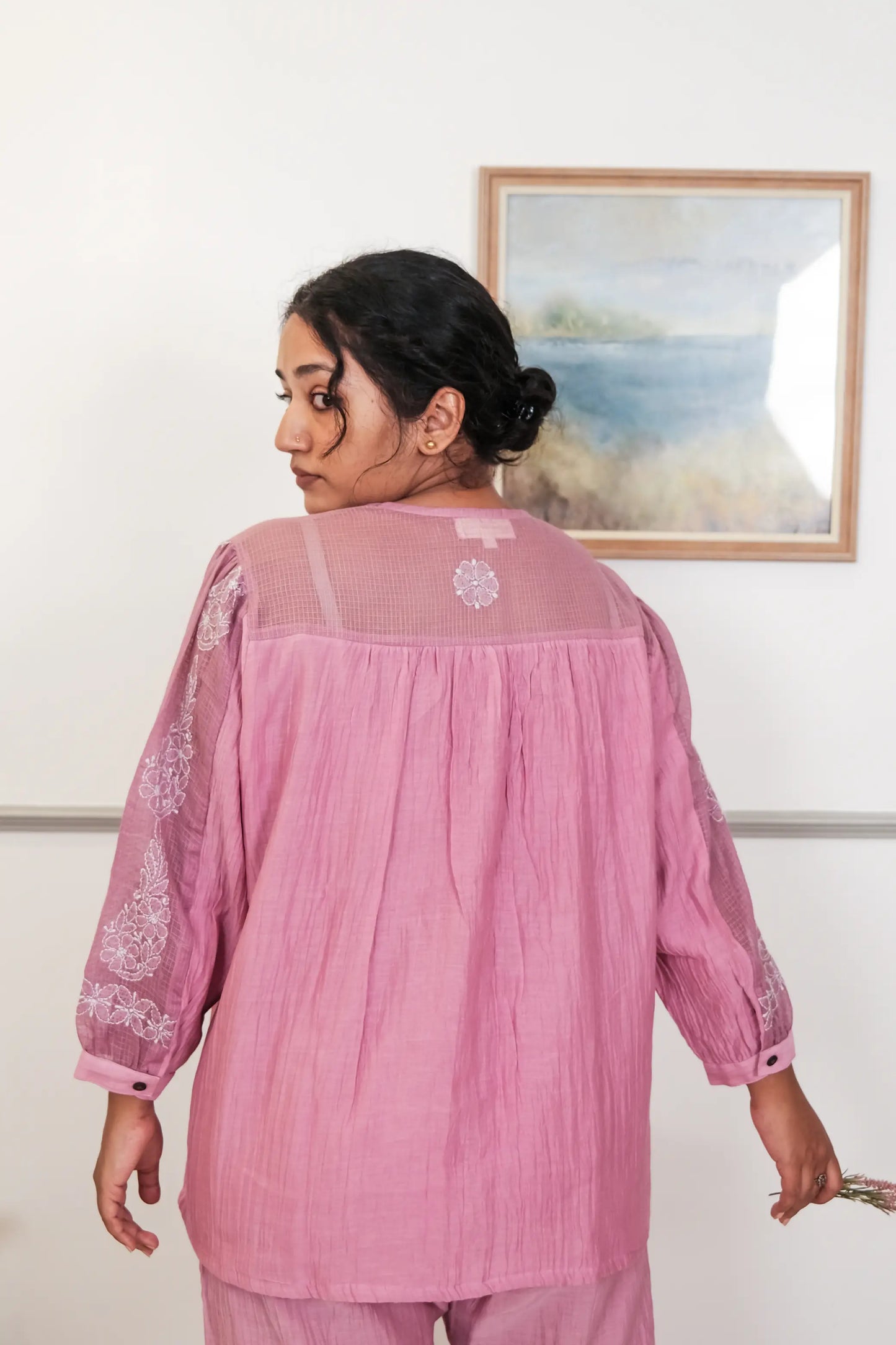Chikankari Mul Co-ord Set - Short