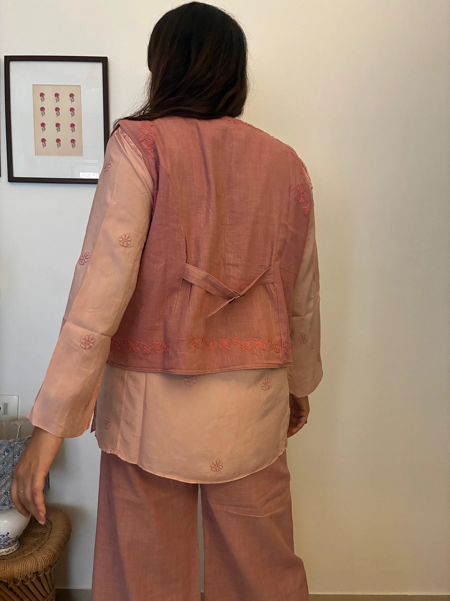 Amhara Chikankari Silk Co-ord Set (2 Pieces) - Dusky Rose