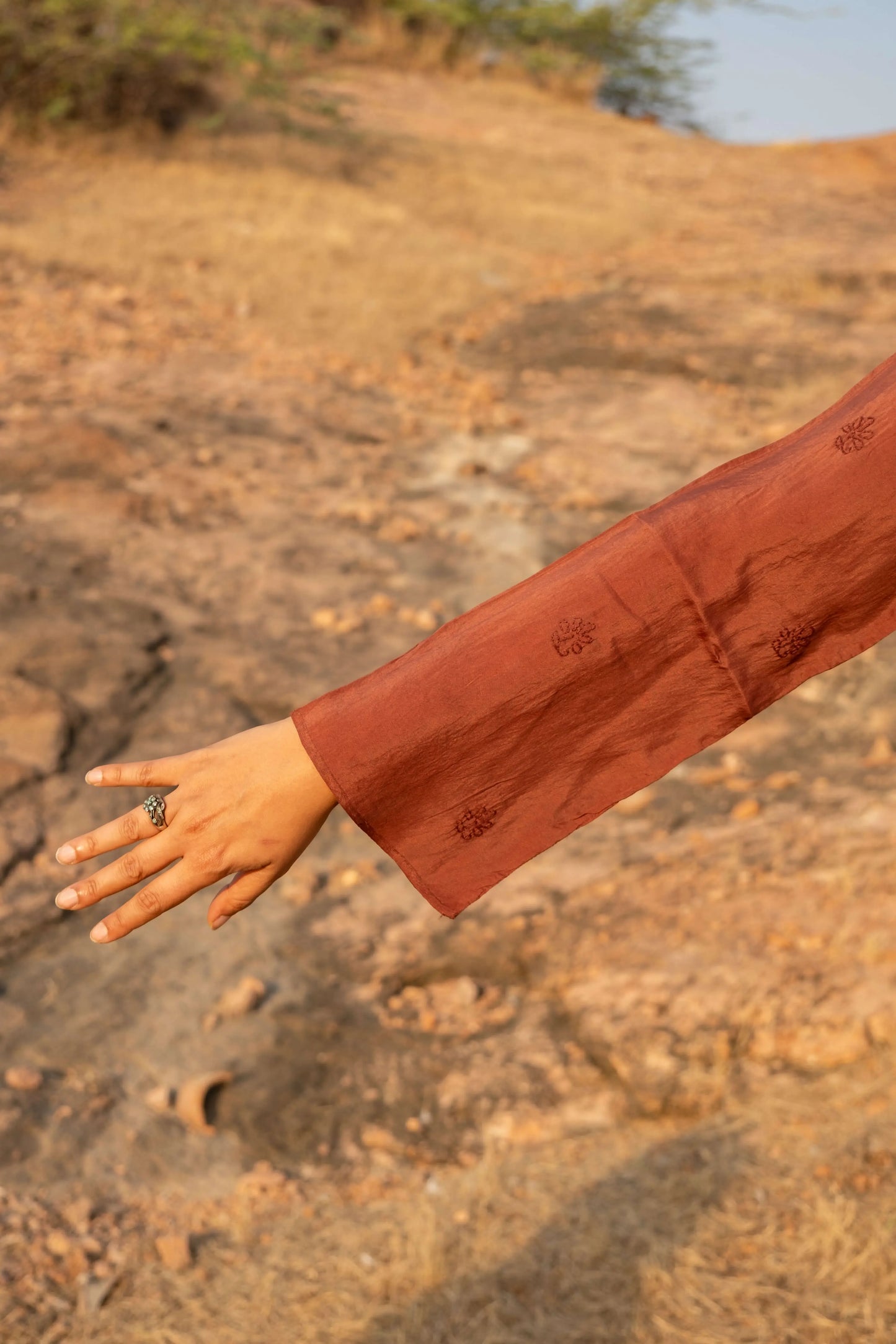 Amhara Chikankari Koti Set (3 Pieces) - Cocoa Brown