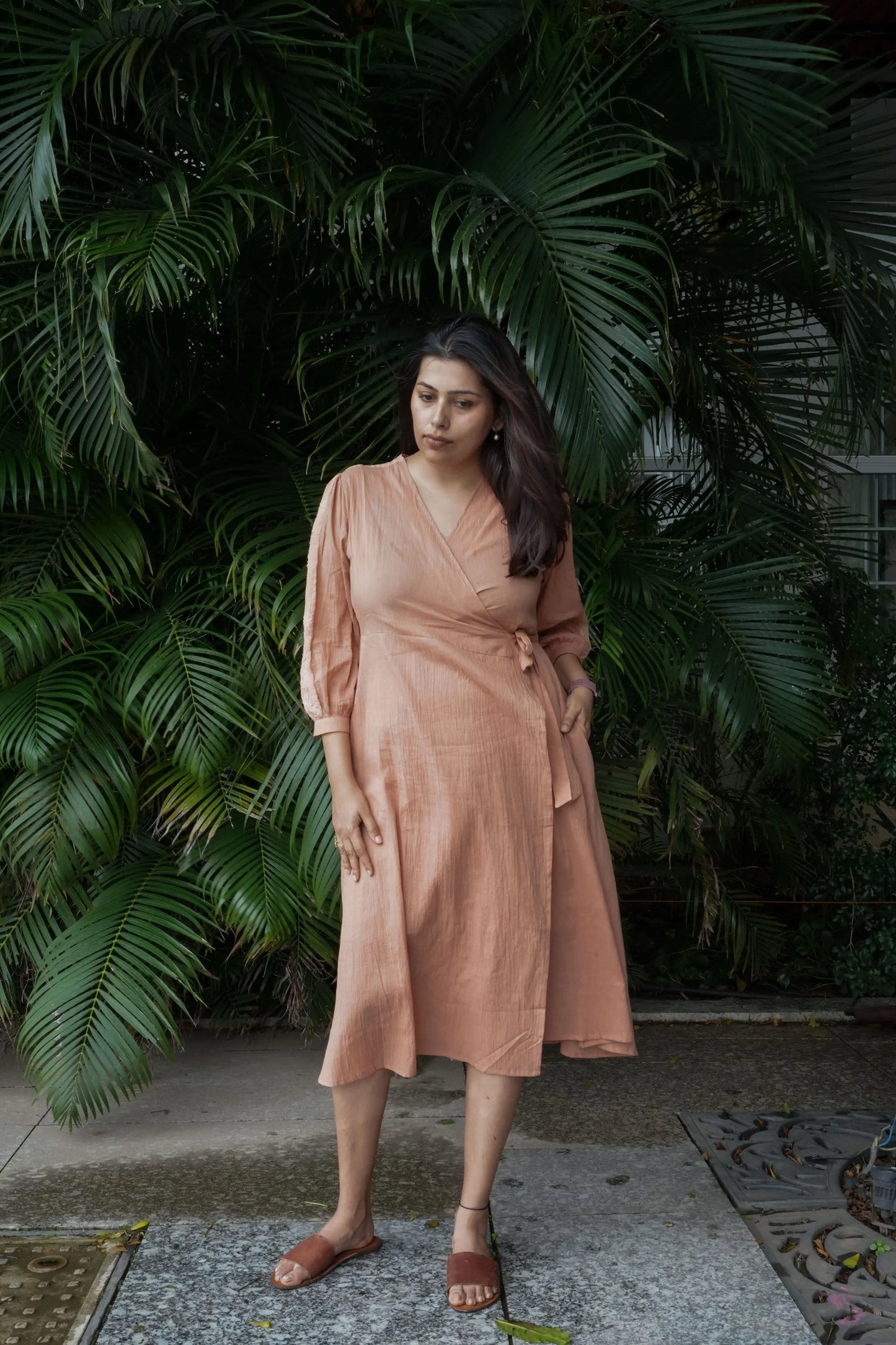 Chikankari Midi Wrap Dress - Cotton