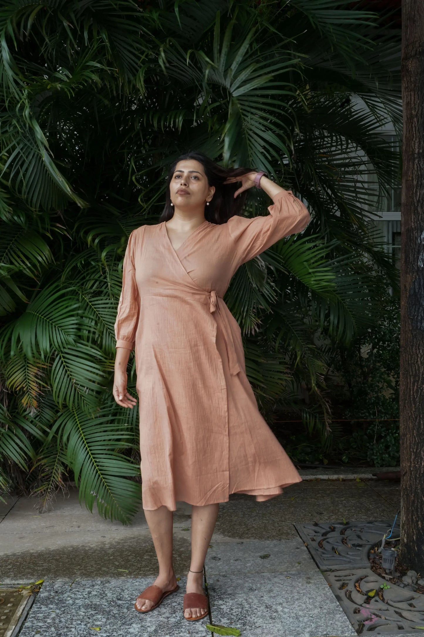Chikankari Midi Wrap Dress - Cotton