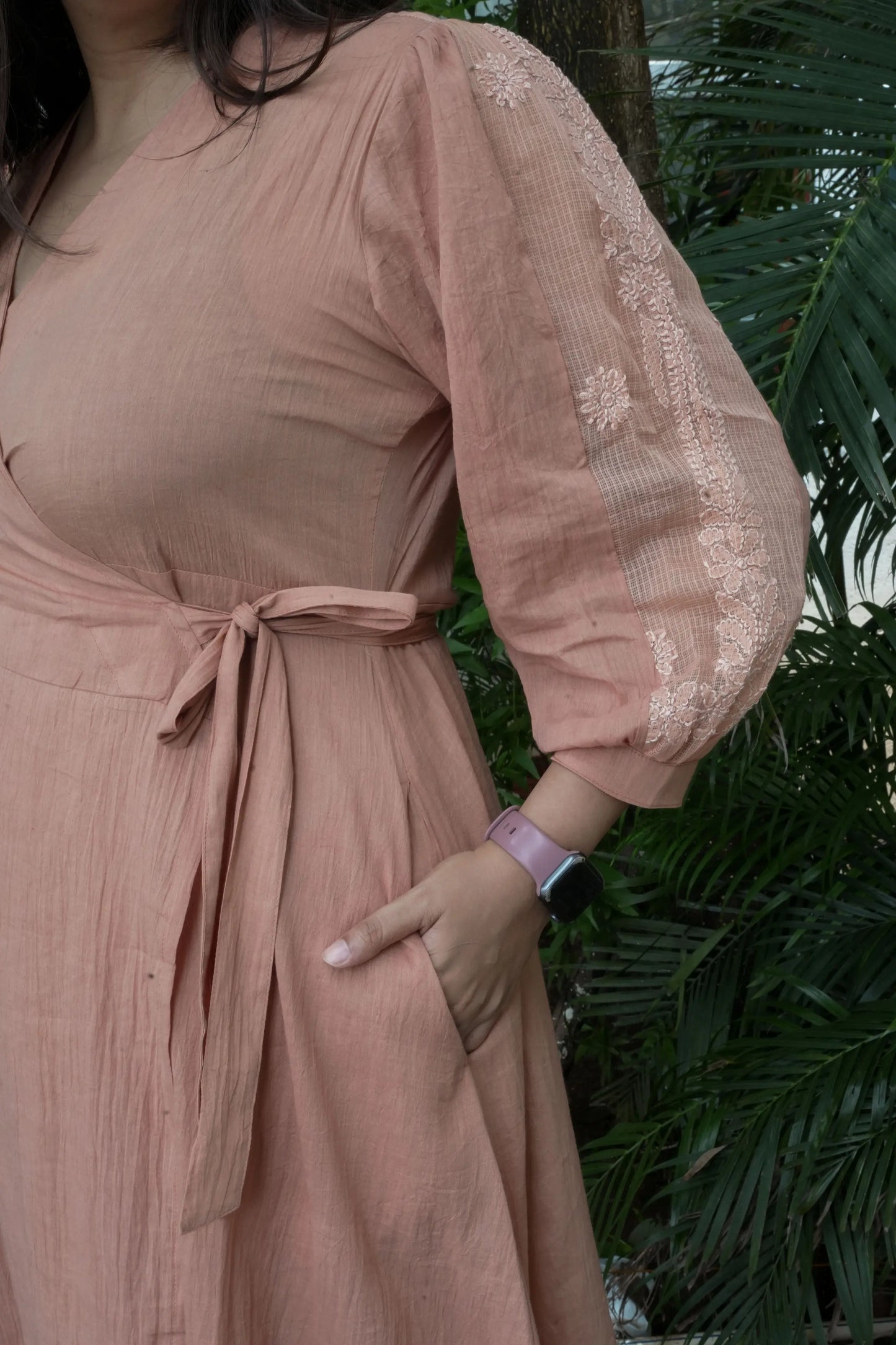Chikankari Midi Wrap Dress - Cotton
