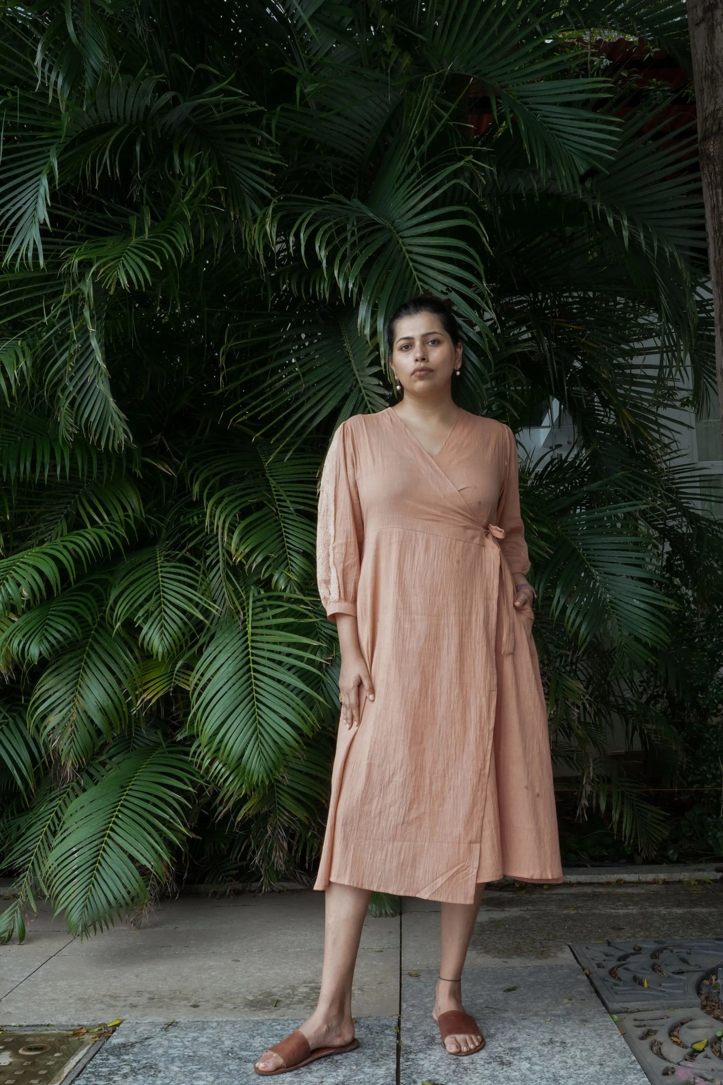 Chikankari Midi Wrap Dress - Cotton