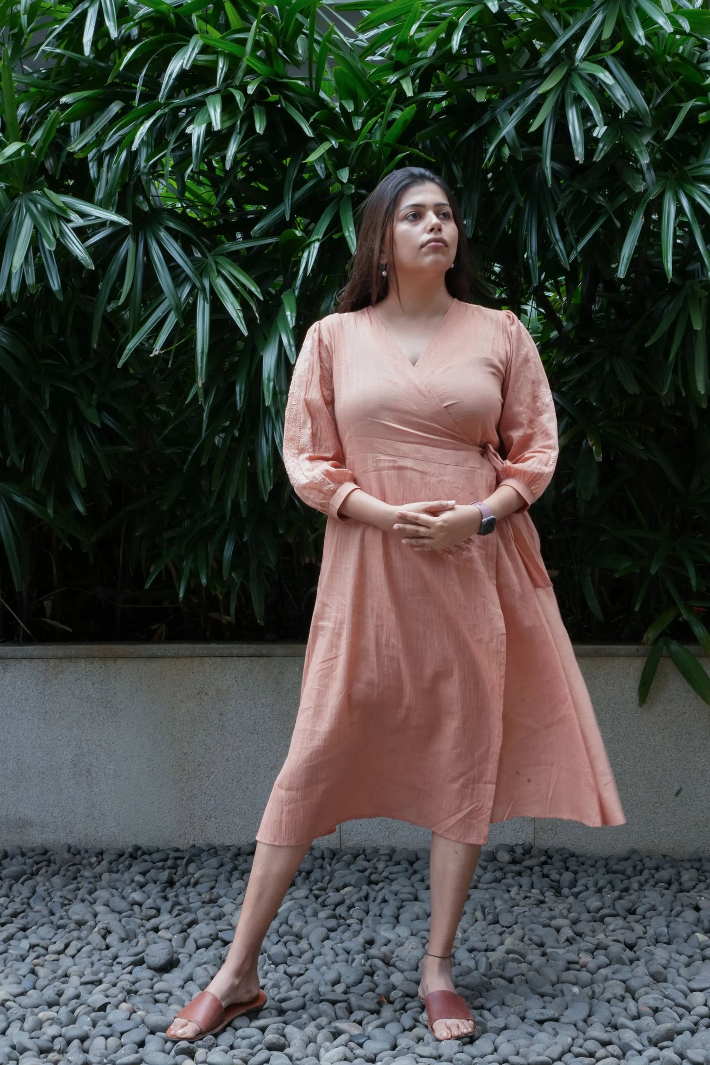 Chikankari Midi Wrap Dress - Cotton