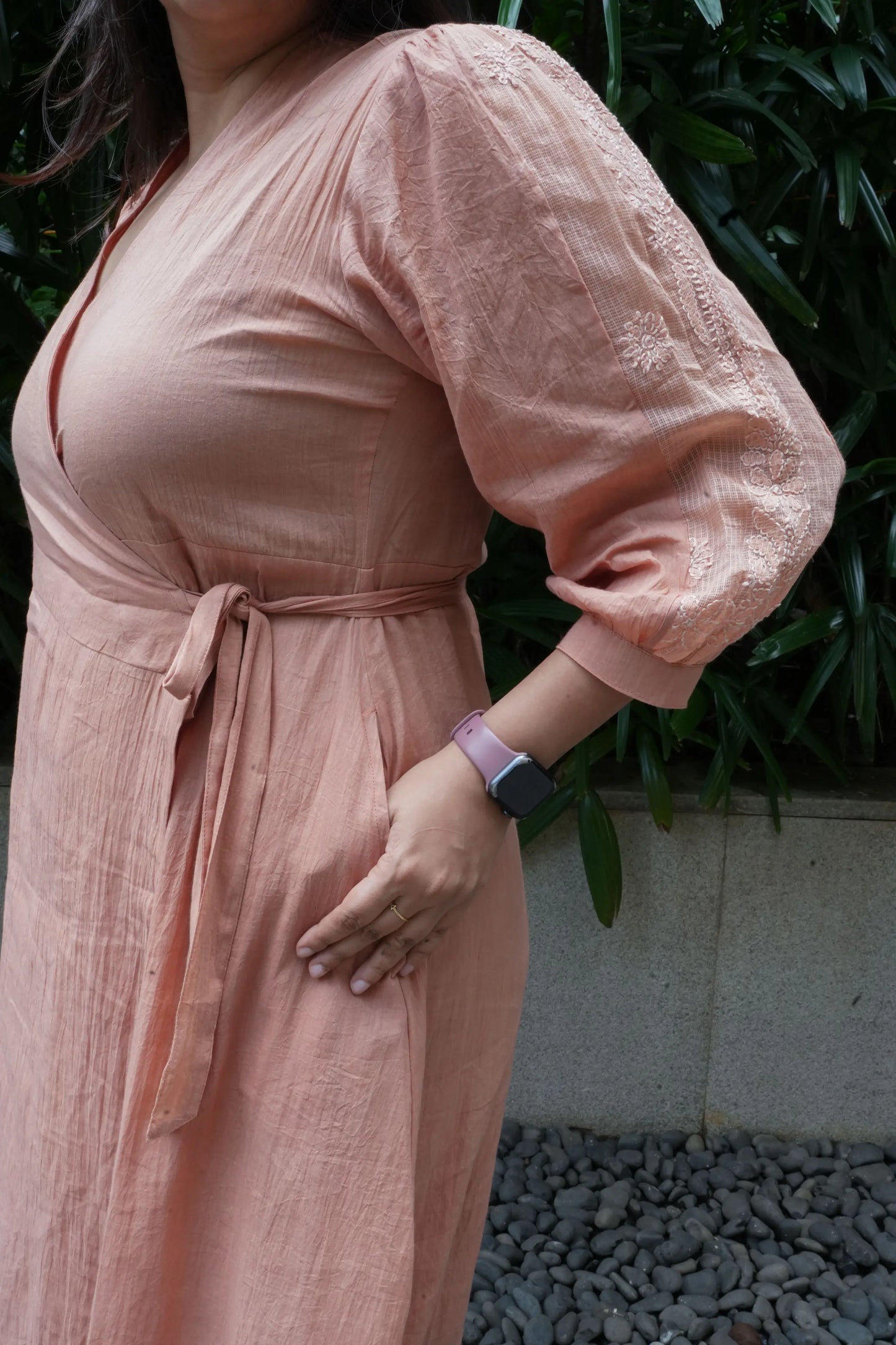 Chikankari Midi Wrap Dress - Cotton