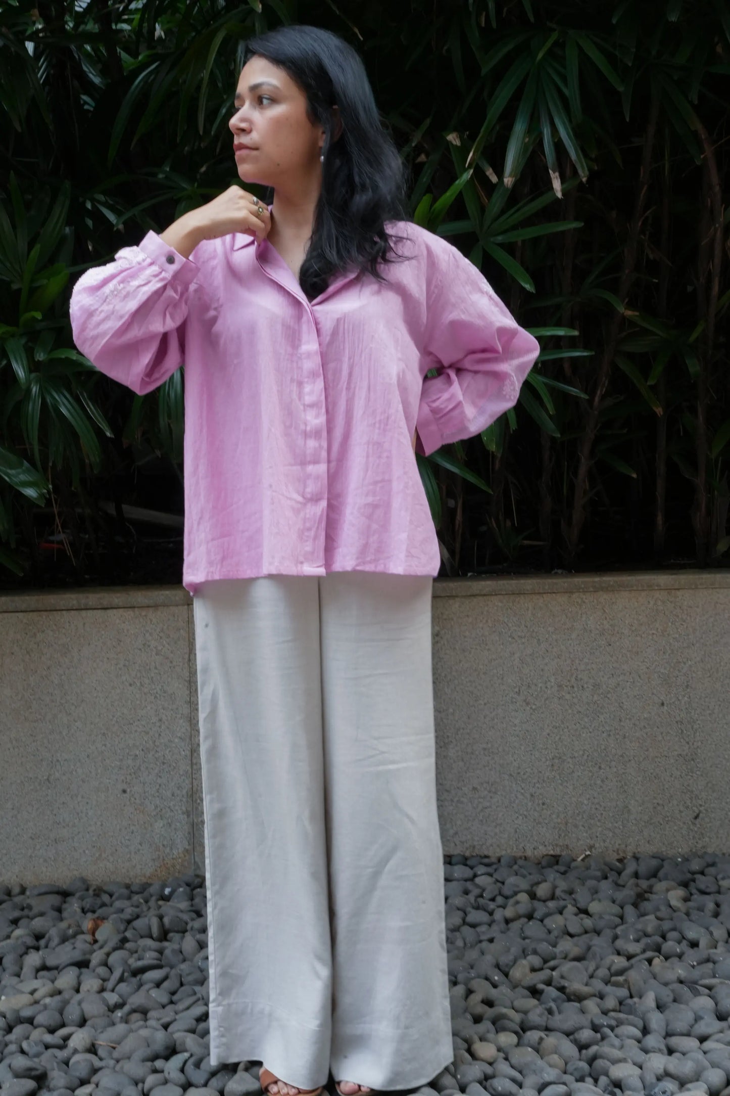 Chikankari Baazu Shirt - Blush Lavender