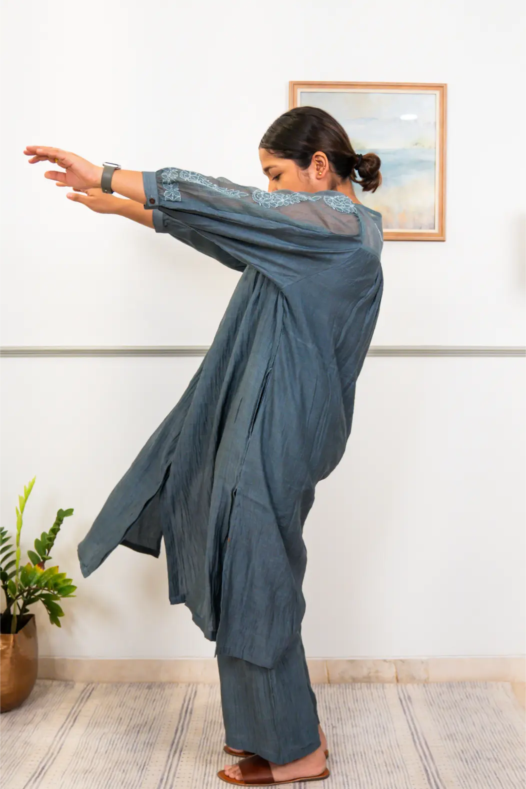 Chikankari Mul Co-ord Set - Long