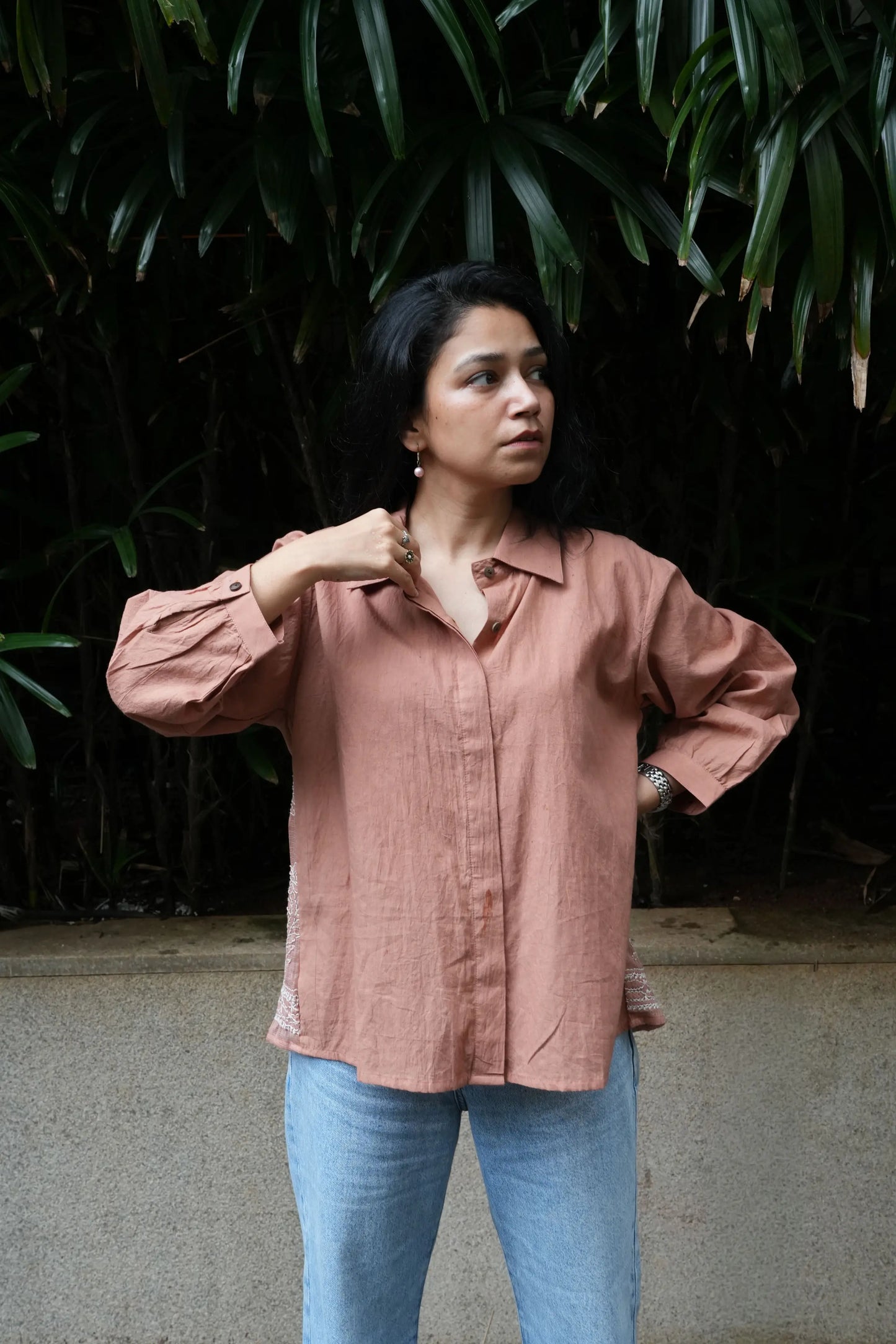 Back Gathers Chikankari Shirt - Mocha
