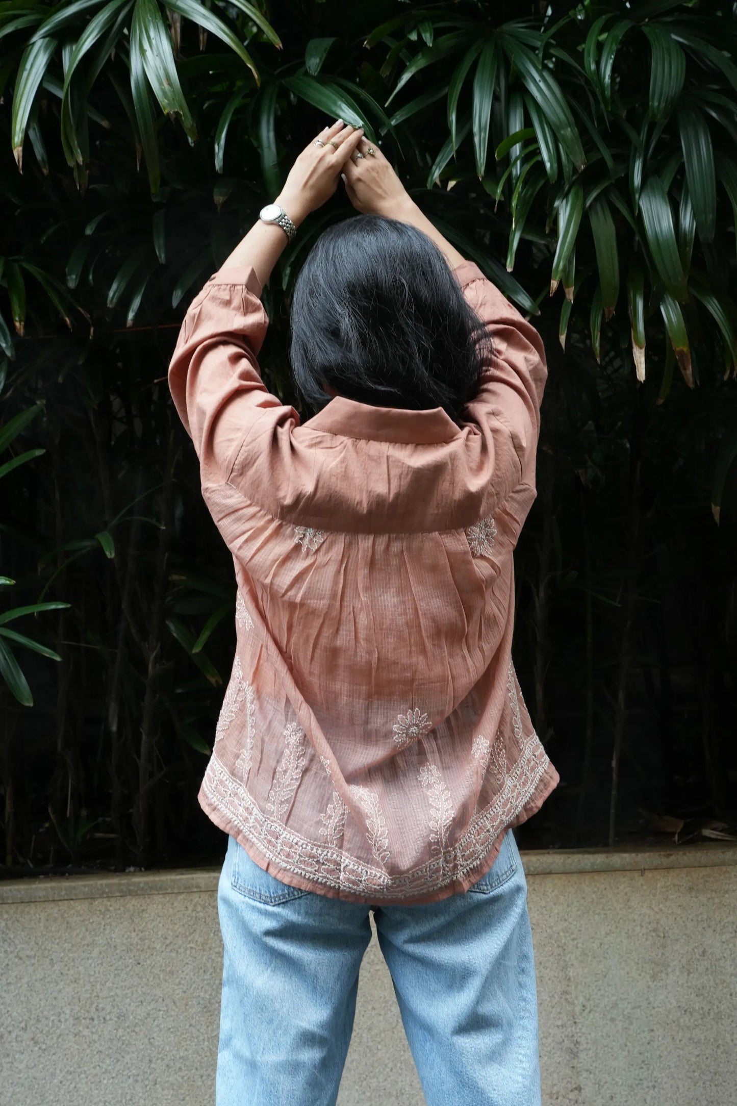 Back Gathers Chikankari Shirt - Mocha