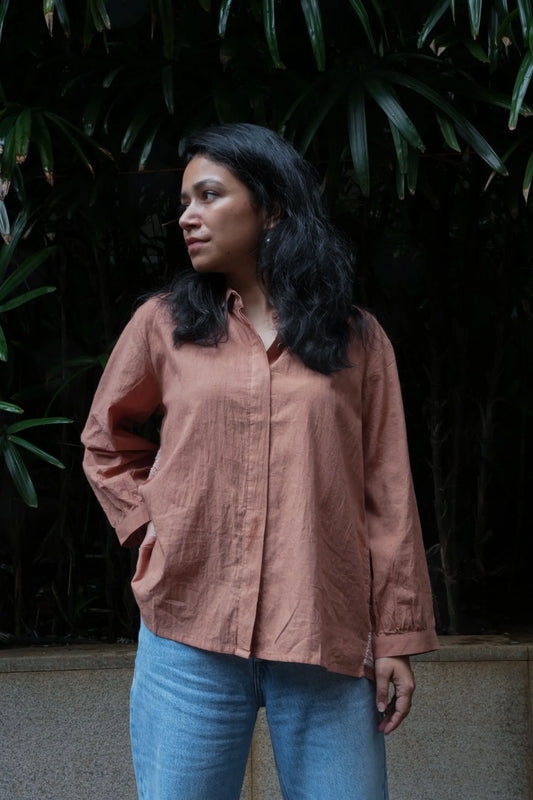Back Gathers Chikankari Shirt - Mocha
