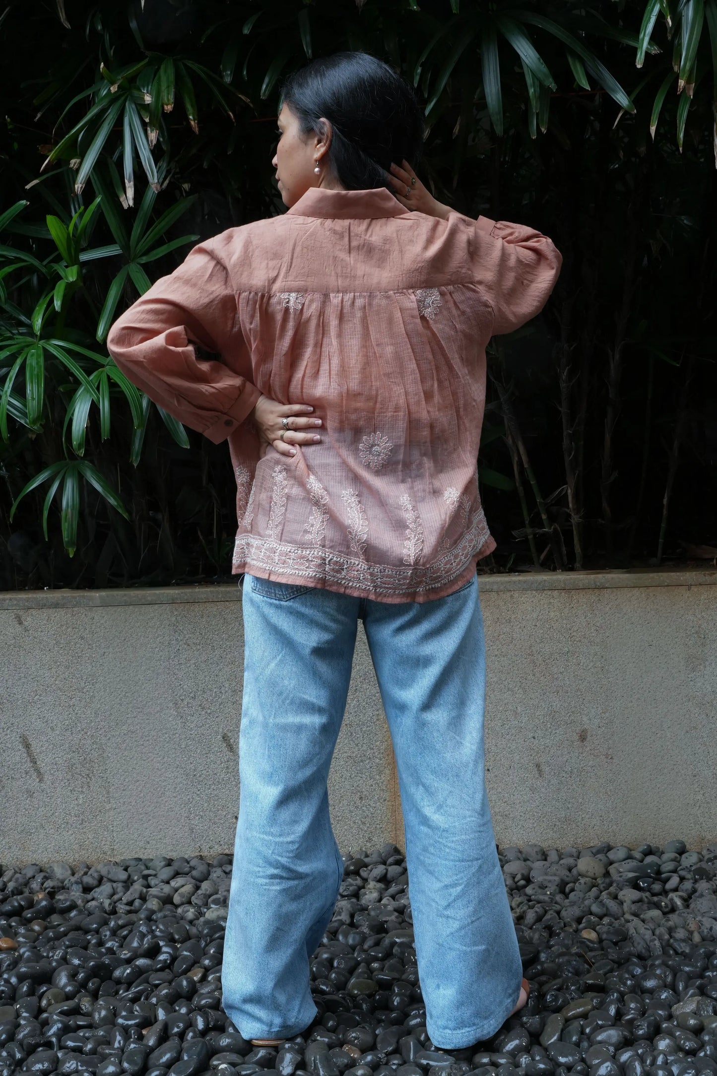 Back Gathers Chikankari Shirt - Mocha