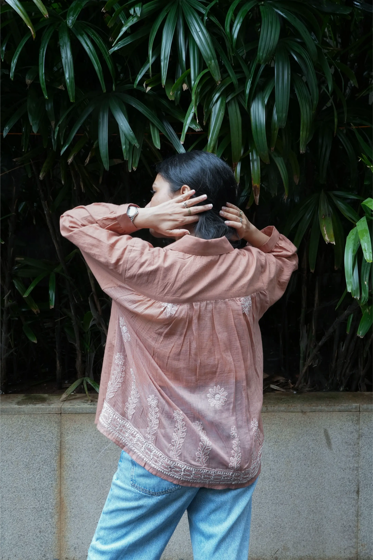 Back Gathers Chikankari Shirt - Mocha