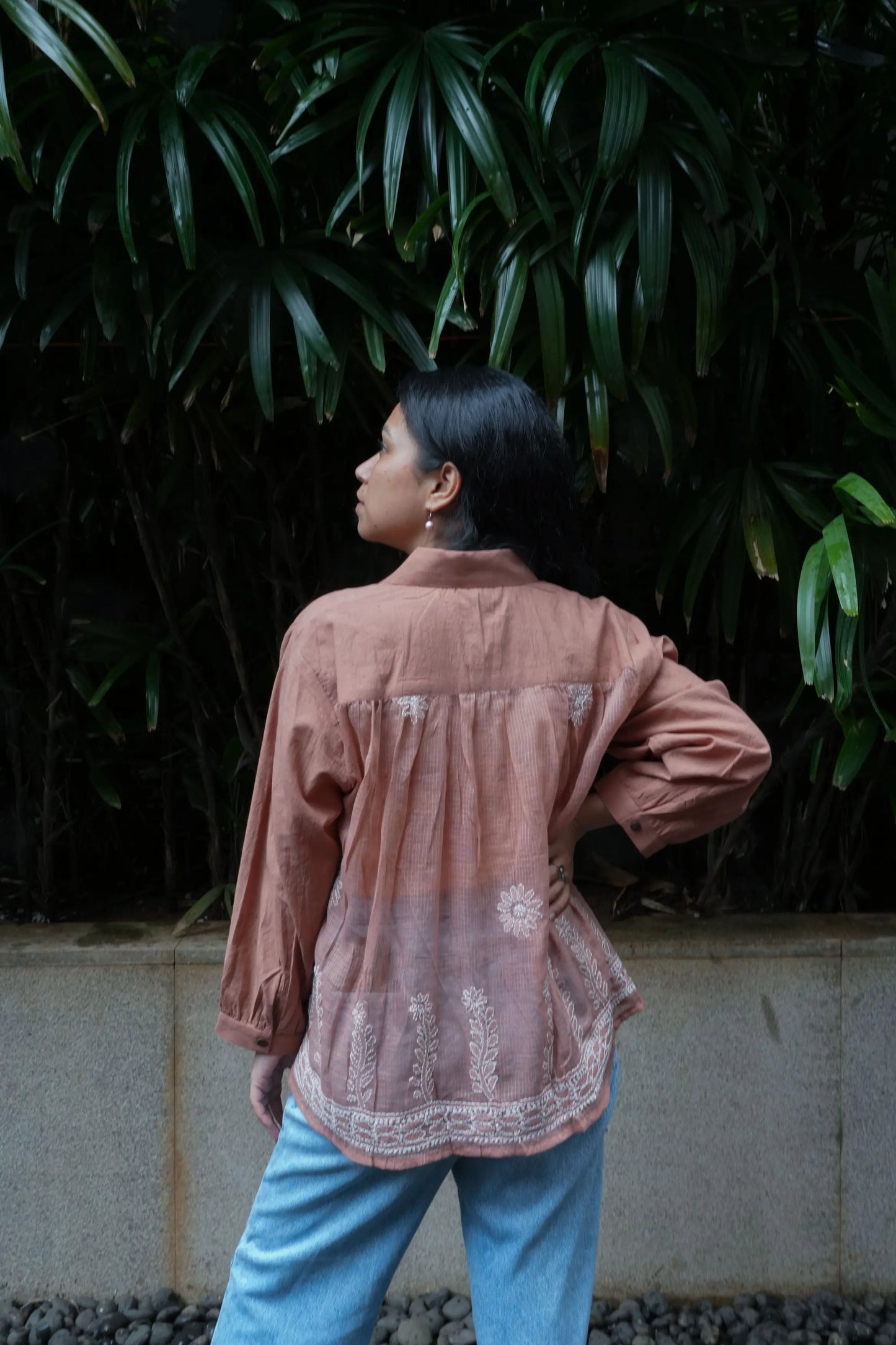 Back Gathers Chikankari Shirt - Mocha