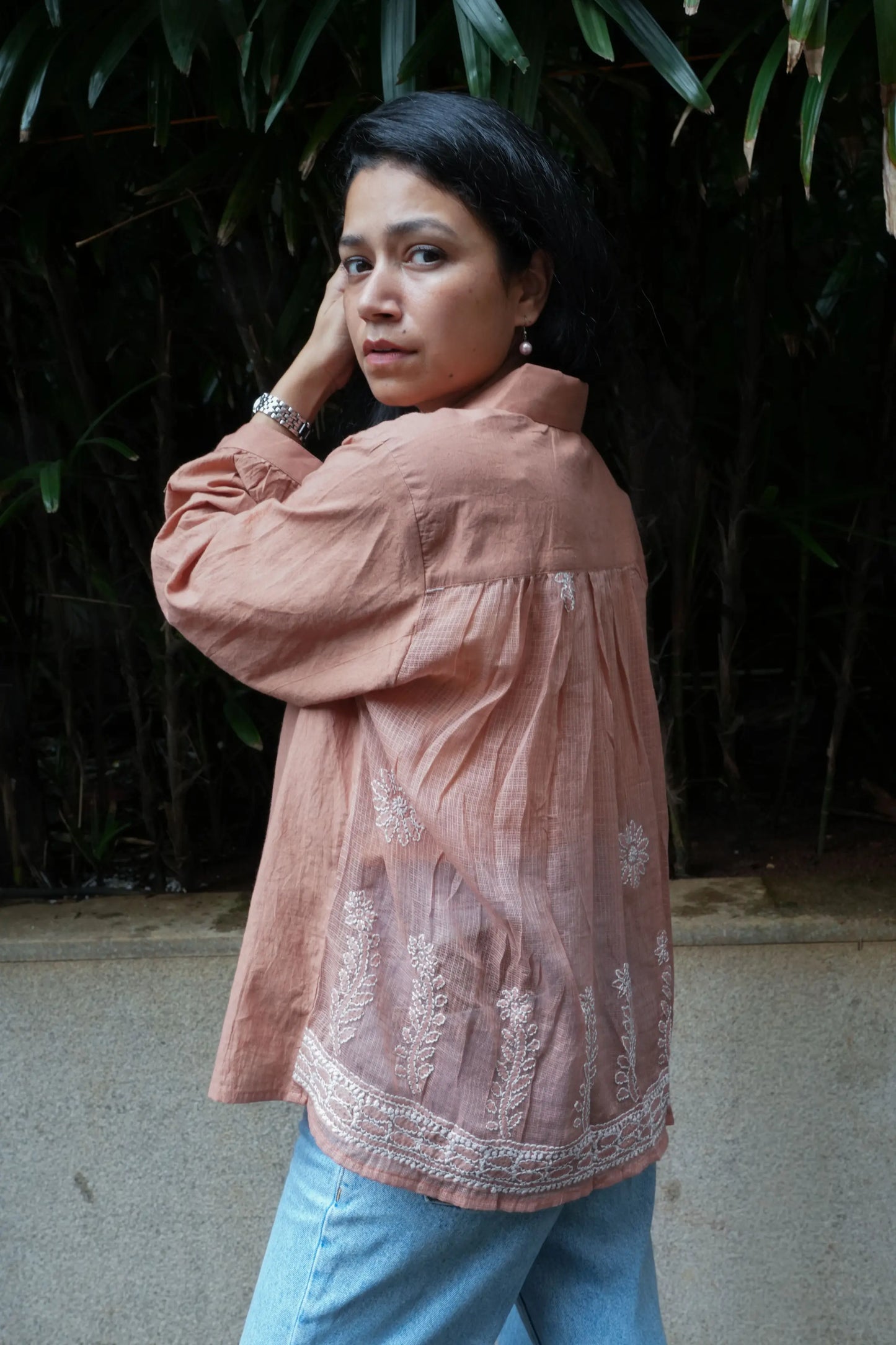Back Gathers Chikankari Shirt - Mocha