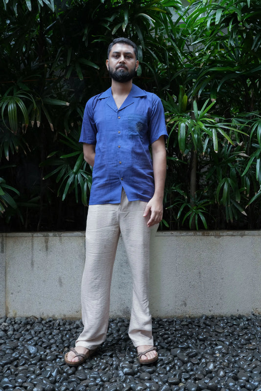 Amhara Unisex Chikankari Shirt - Cobalt Blue