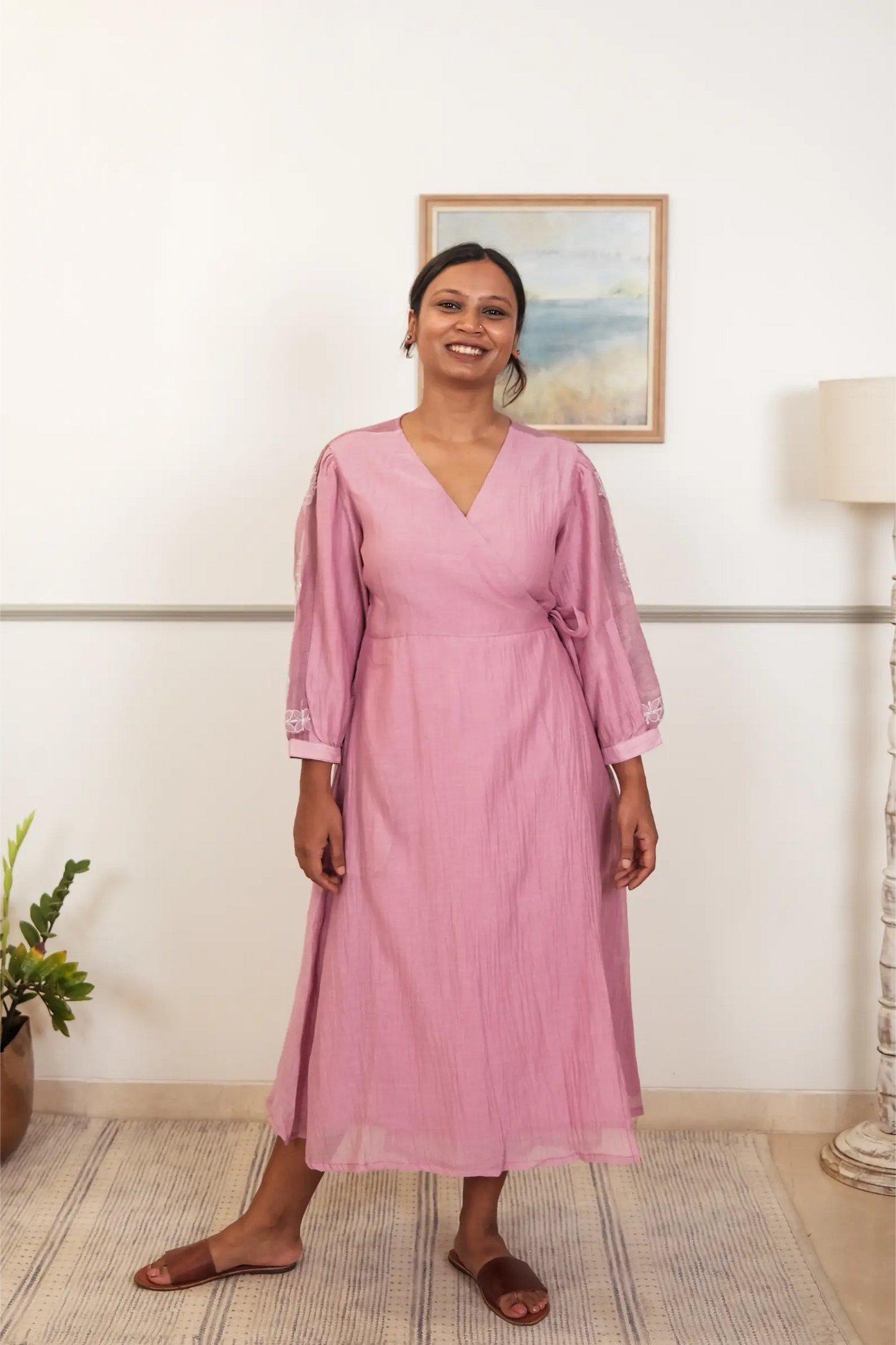 Chikankari Midi Wrap Dress - Mul