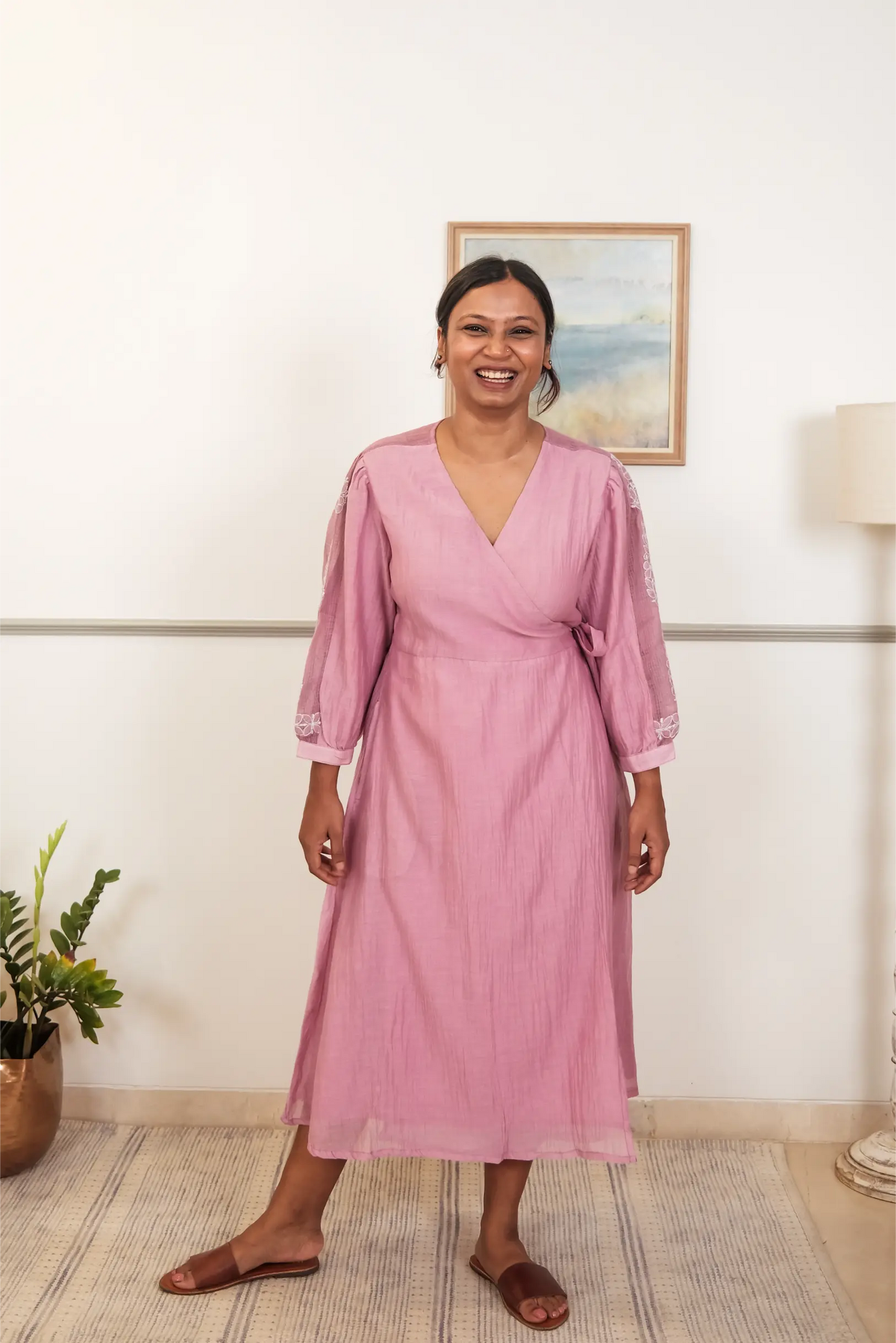 Chikankari Midi Wrap Dress - Mul