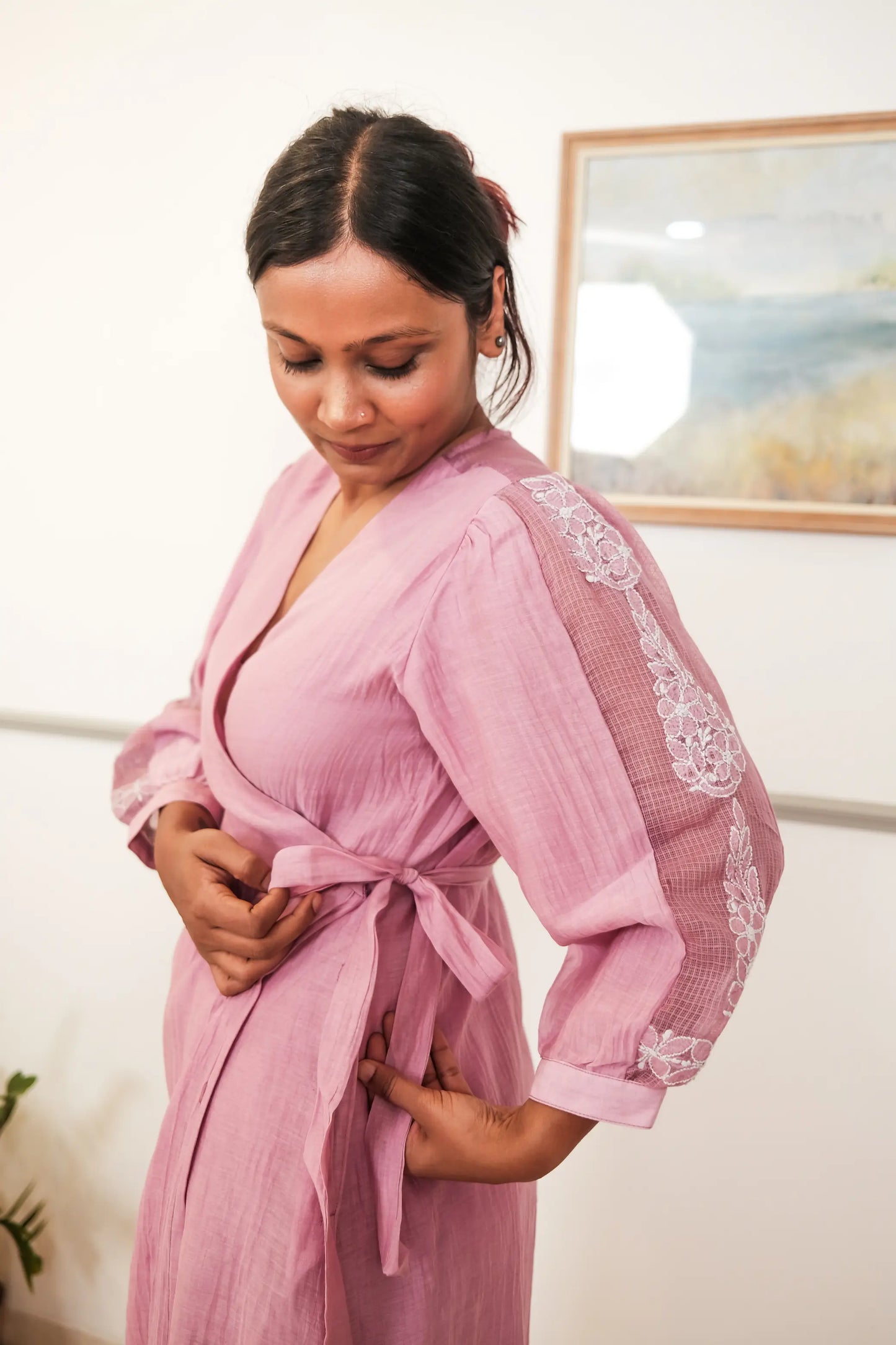 Chikankari Midi Wrap Dress - Mul