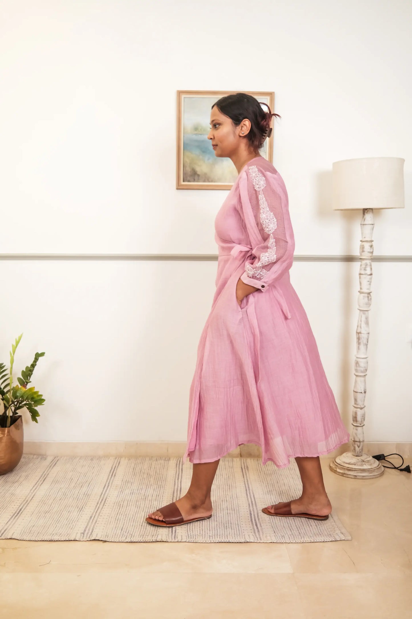 Chikankari Midi Wrap Dress - Mul