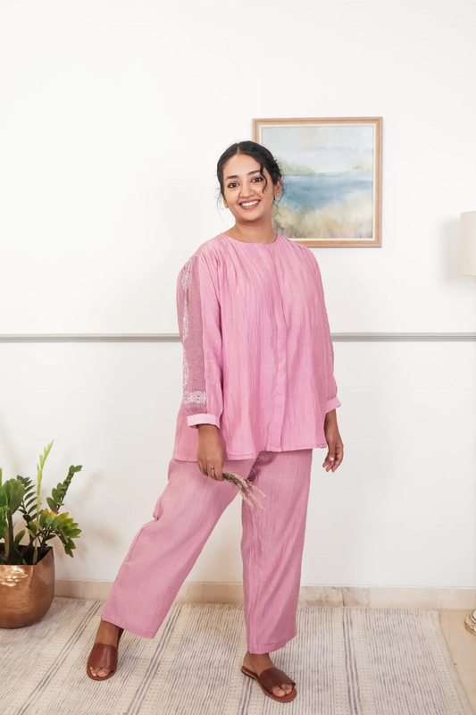 Chikankari Mul Co-ord Set - Short