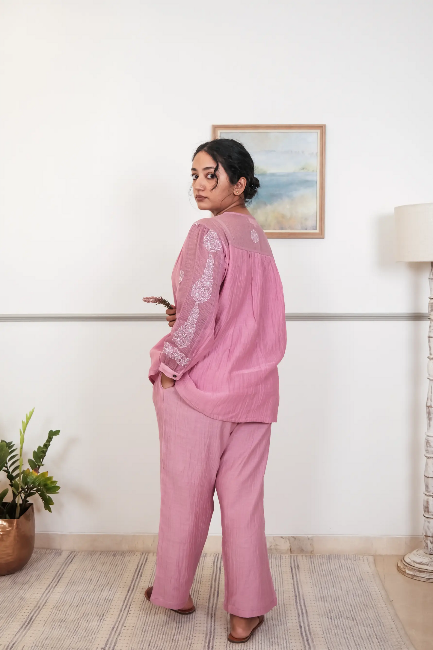 Chikankari Mul Co-ord Set - Short