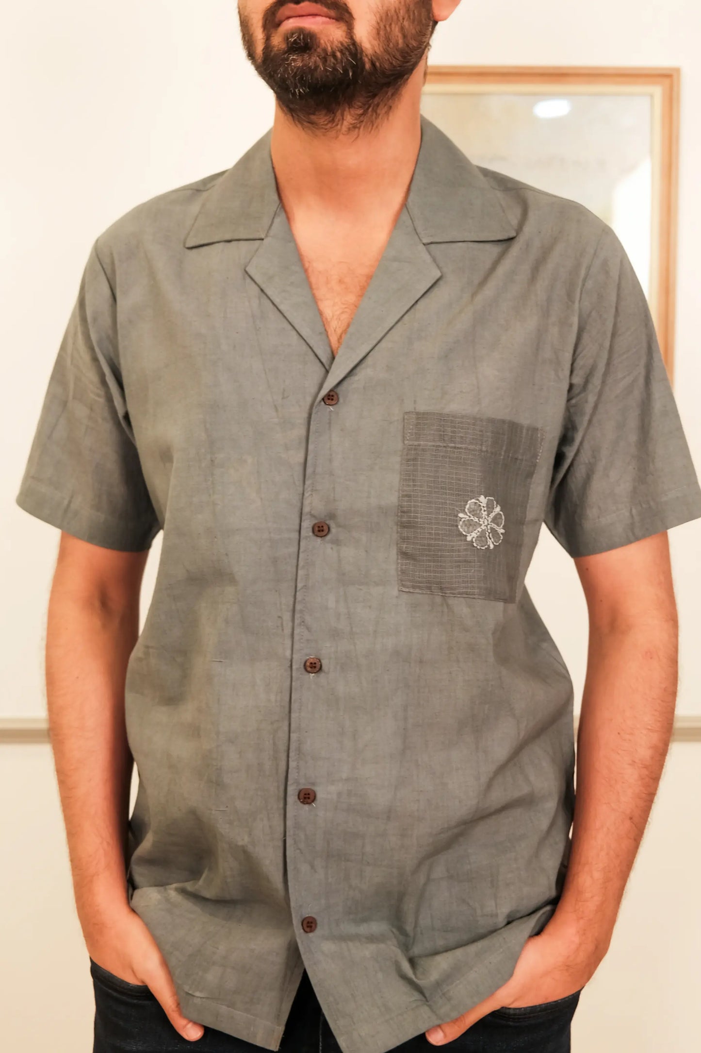 Amhara Unisex Chikankari Shirt - Slate Grey
