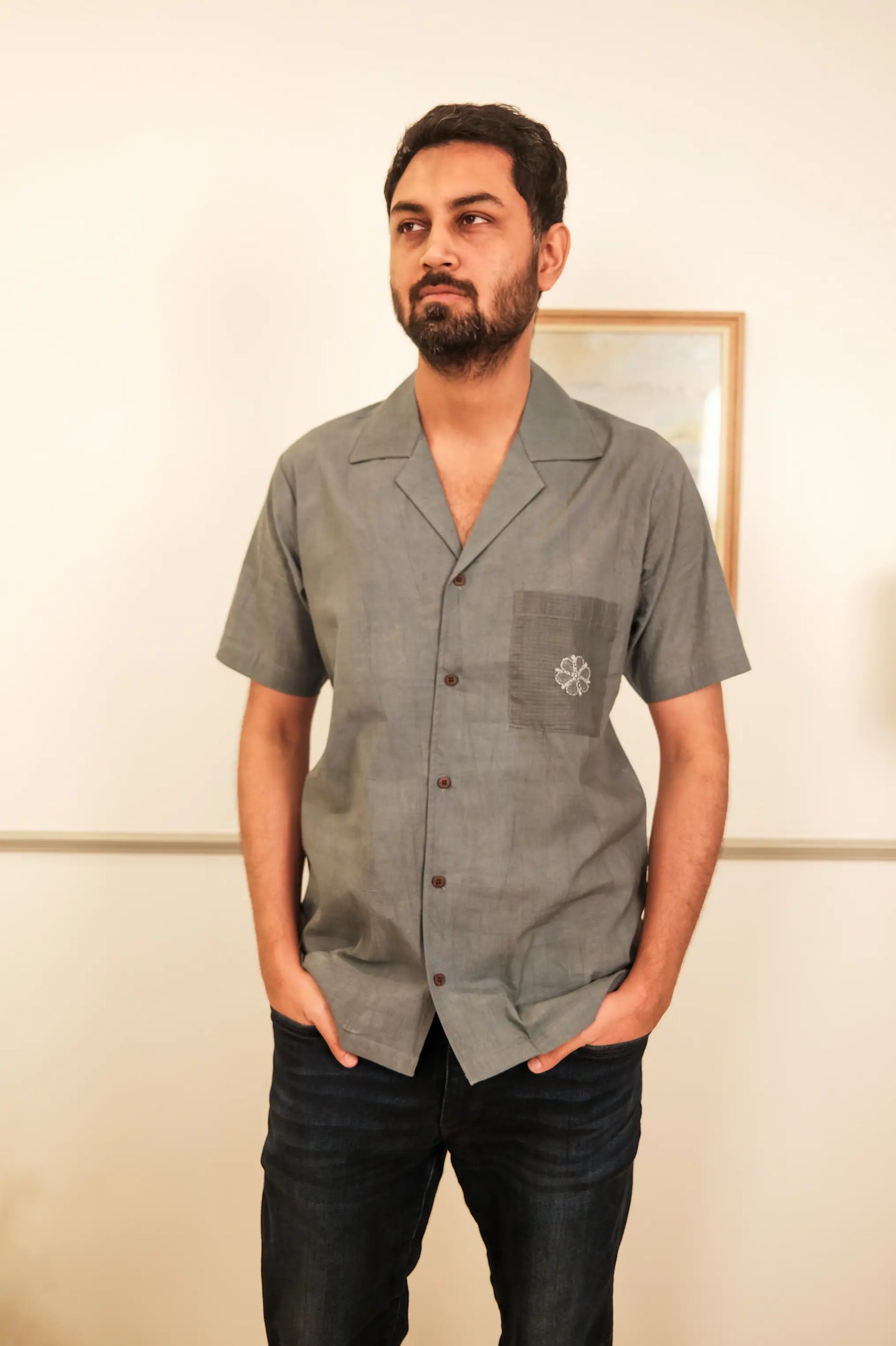 Amhara Unisex Chikankari Shirt - Slate Grey