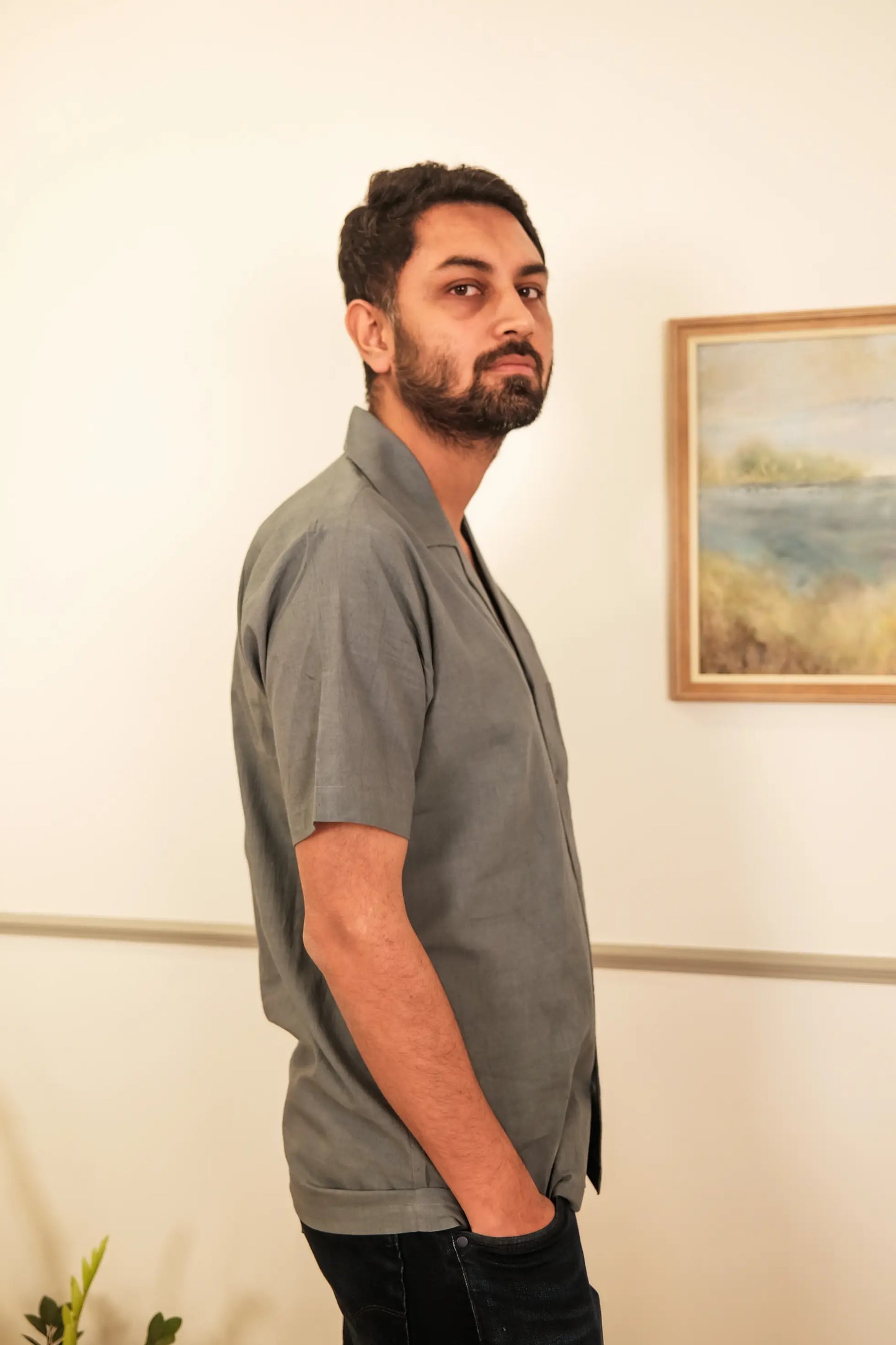 Amhara Unisex Chikankari Shirt - Slate Grey