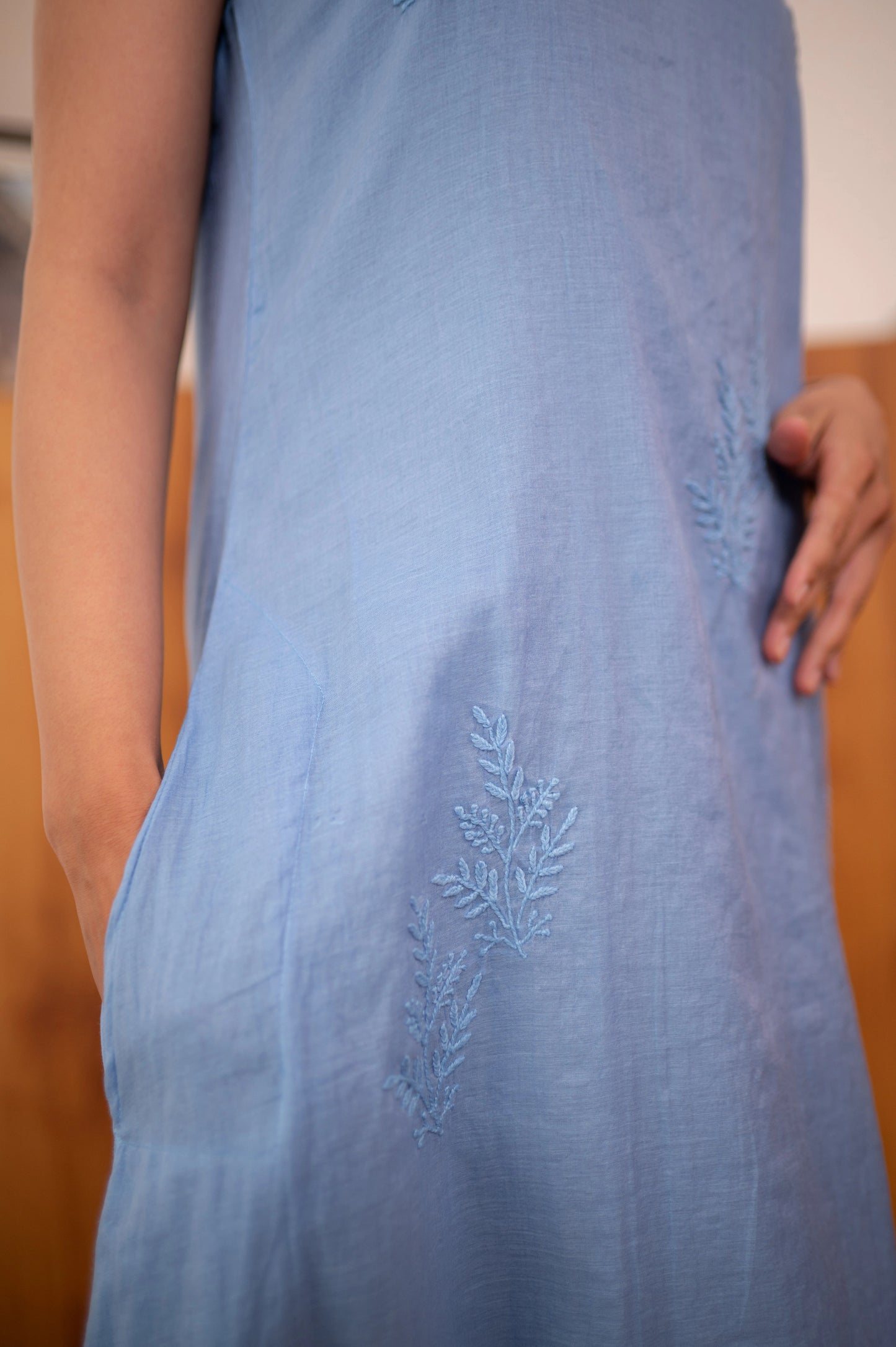 Amhara Soft-Summer Chikankari Dress - Ocean Blue