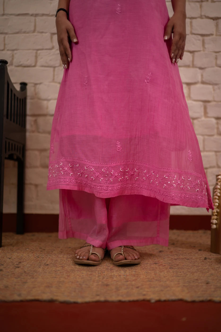 Rose Pink Chikankari Mul Sleeveless Co-ord Set