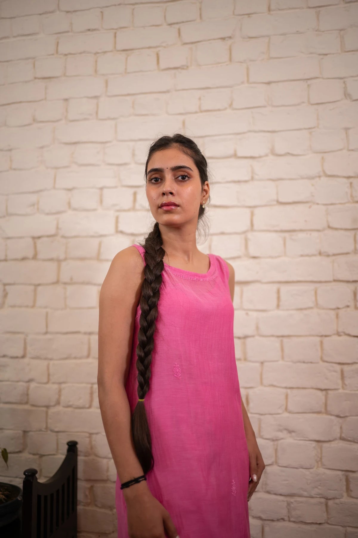 Rose Pink Chikankari Mul Sleeveless Co-ord Set