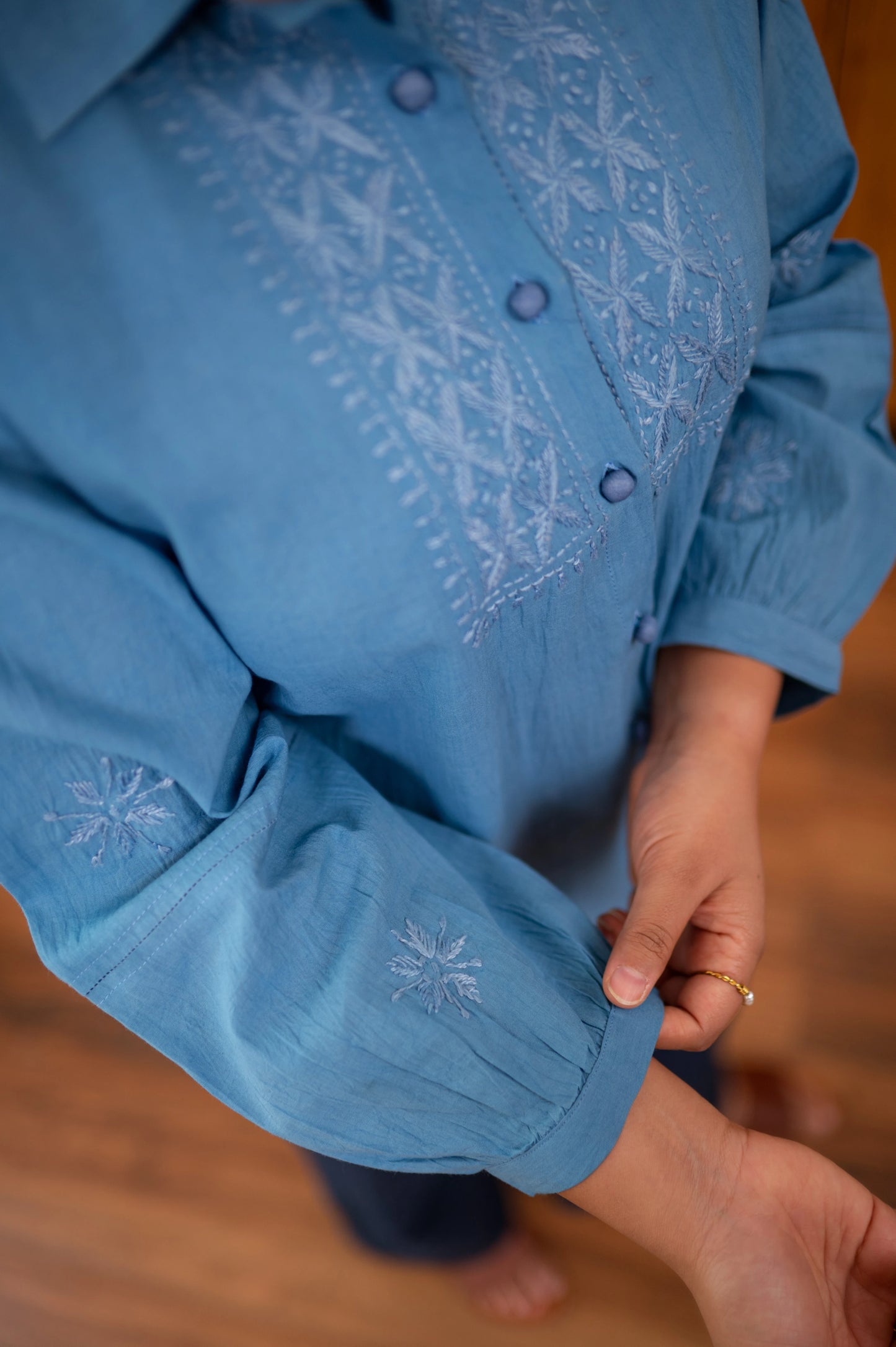 Amhara Soft Summer Chikankari Shirt - Ocean Blue