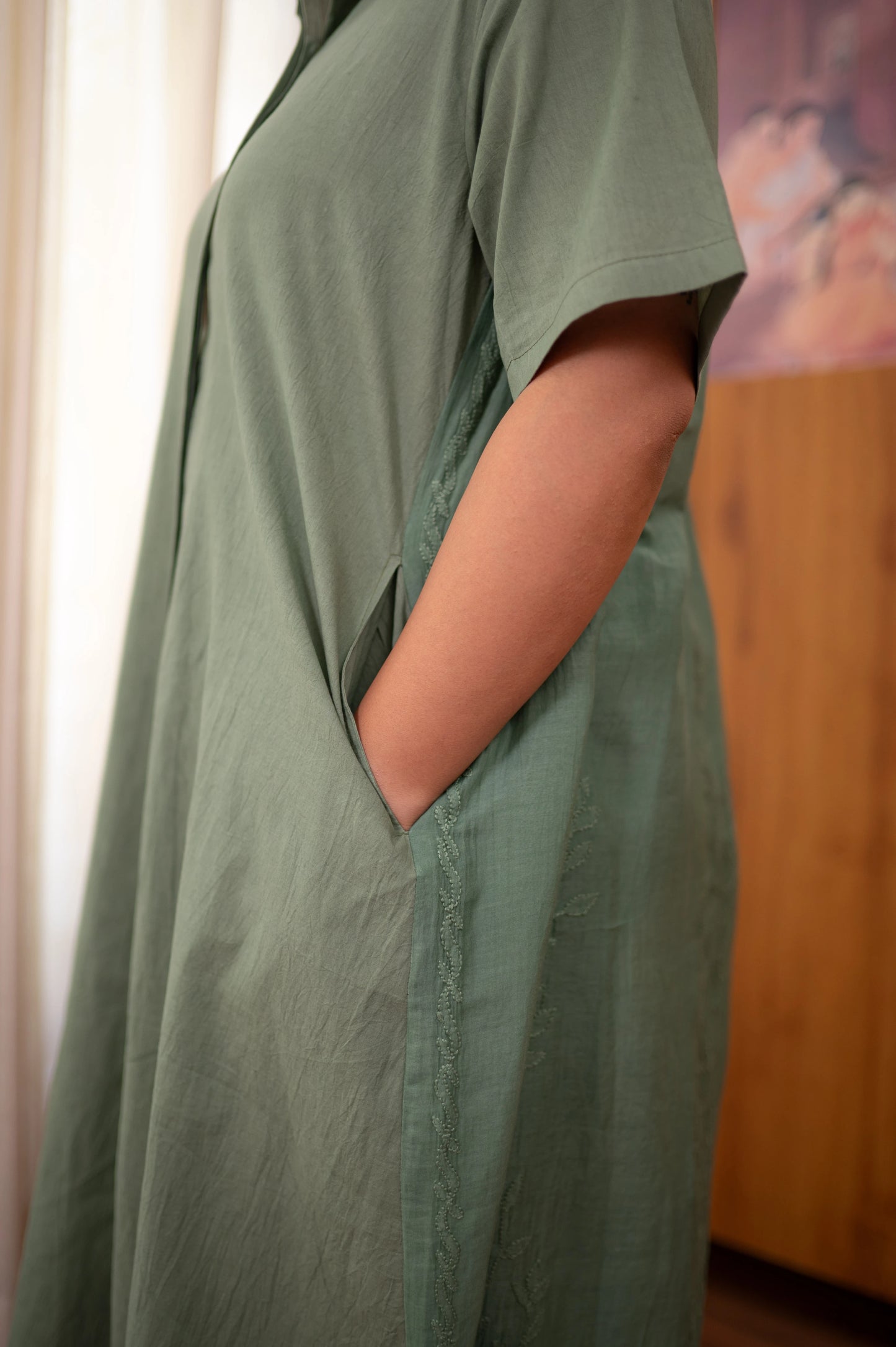Back Gathers Chikankari Co-ord Set 2.0 - Olive Moss