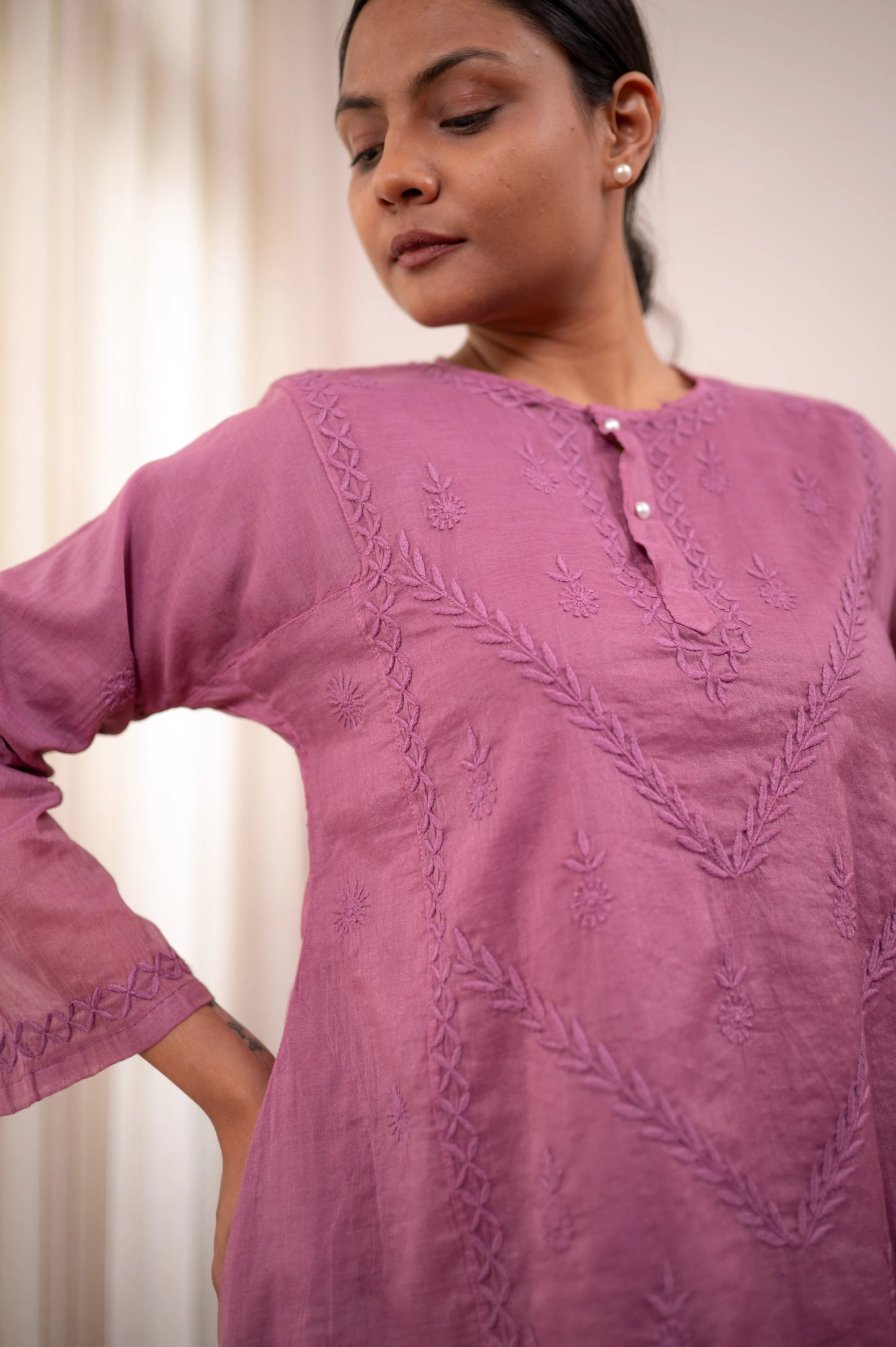 Amhara Soft Summer Chikankari Co-ord Set - Dusty Mauve