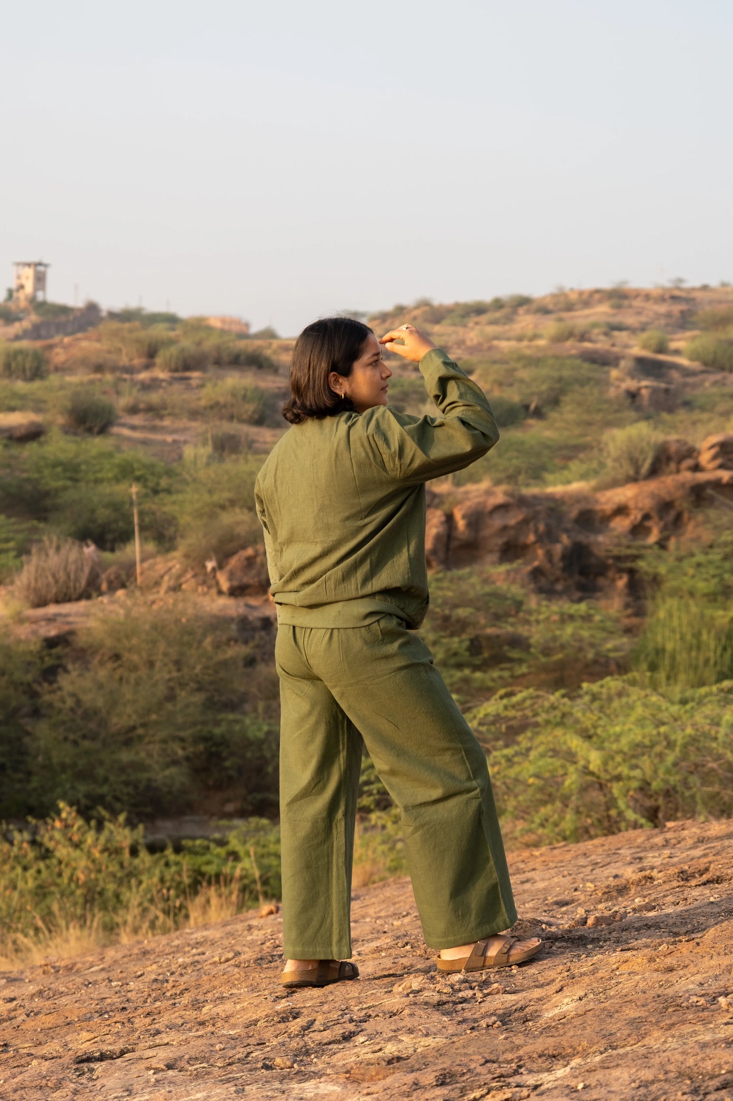 Amhara Chikankari Bomber Jacket - Olive Moss