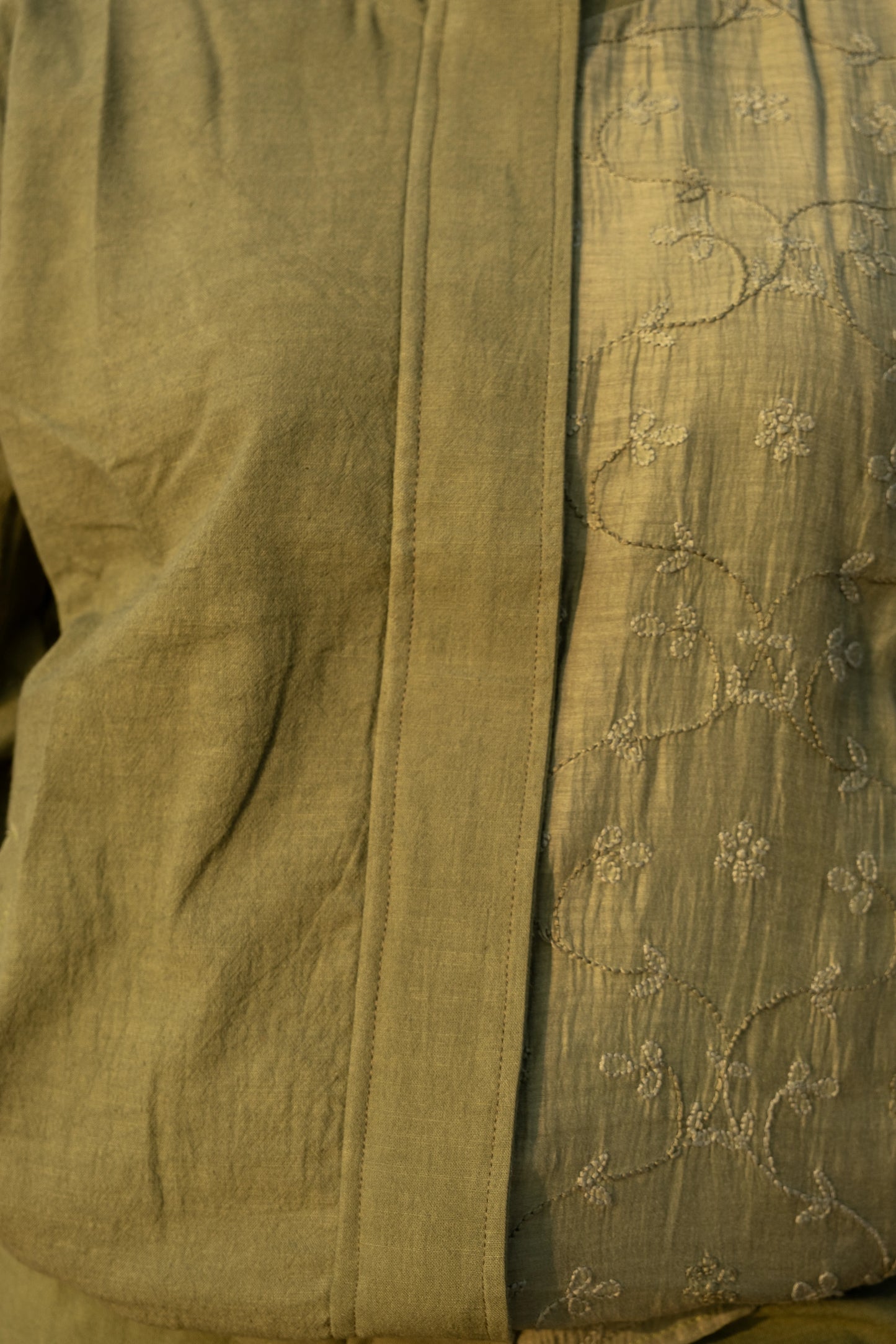 Amhara Chikankari Bomber Jacket - Olive Moss