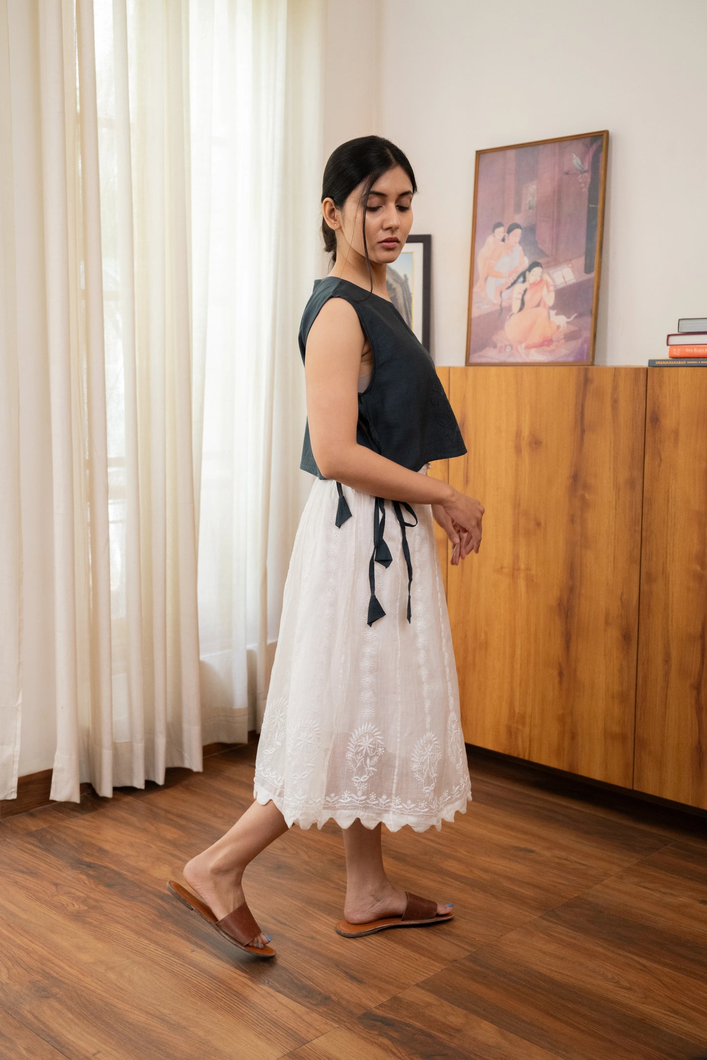Chikankari Panelled A-line Skirt - Moonwhite