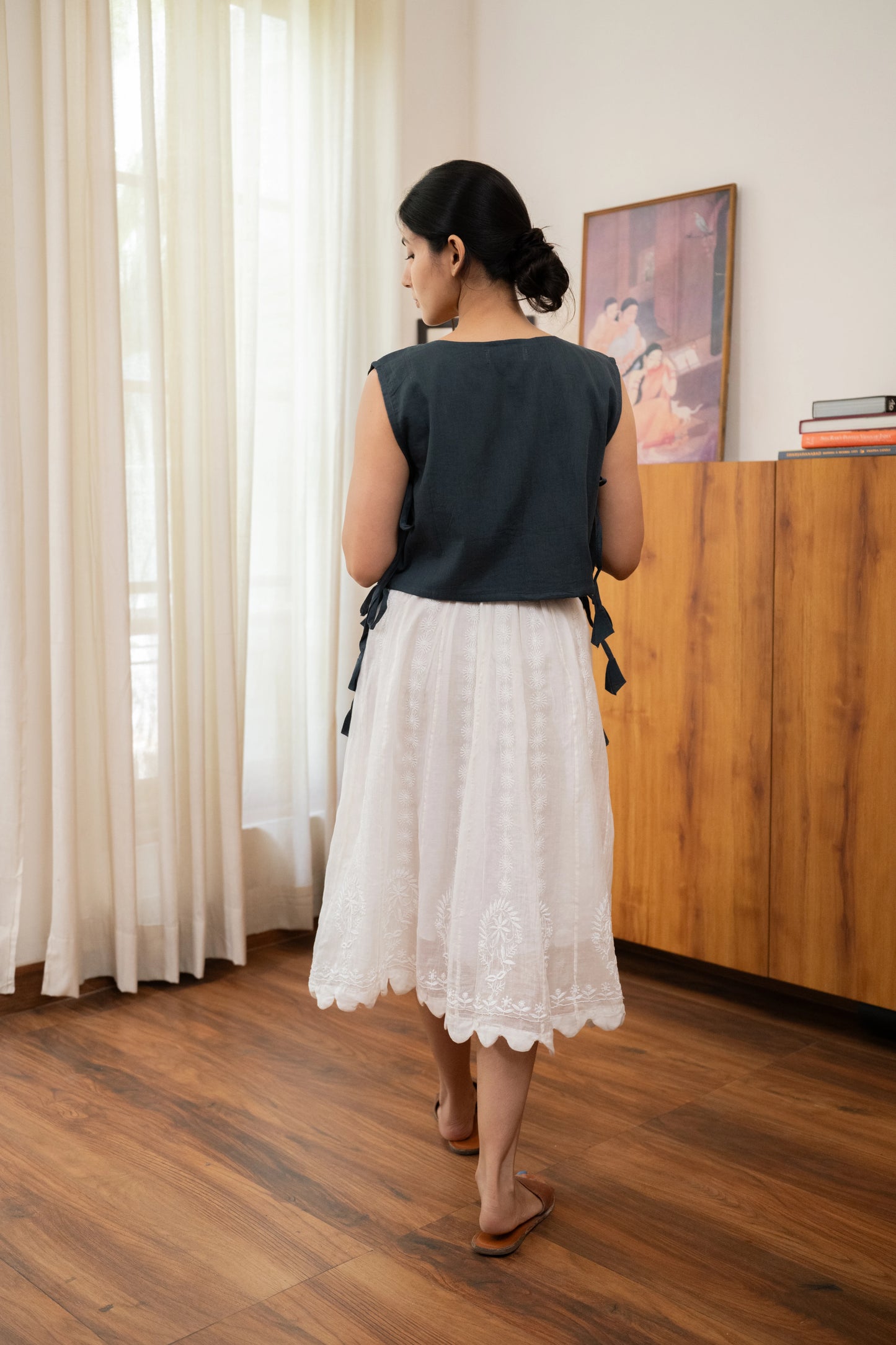 Chikankari Panelled A-line Skirt - Moonwhite