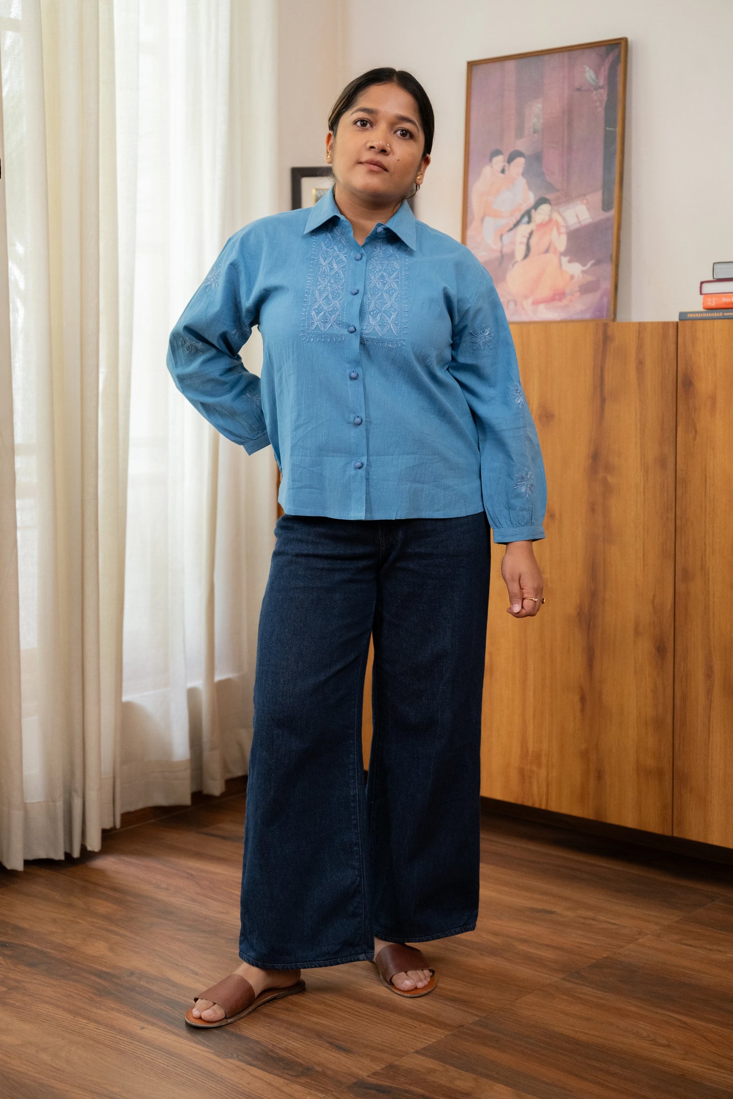 Amhara Soft Summer Chikankari Shirt - Ocean Blue