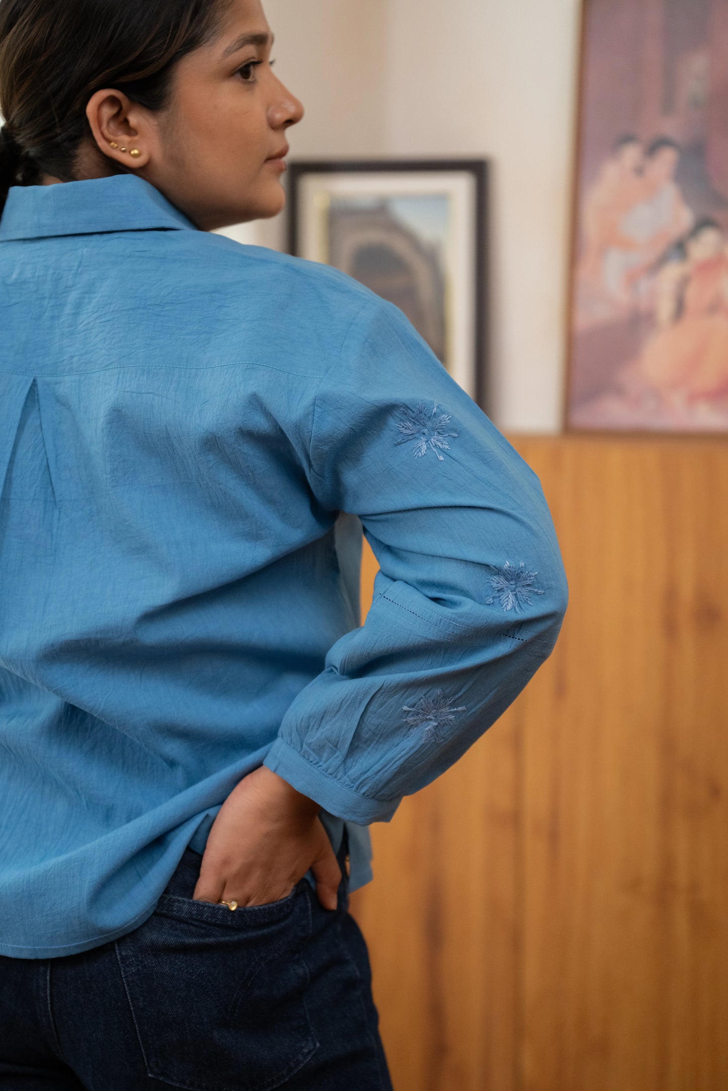 Amhara Soft Summer Chikankari Shirt - Ocean Blue