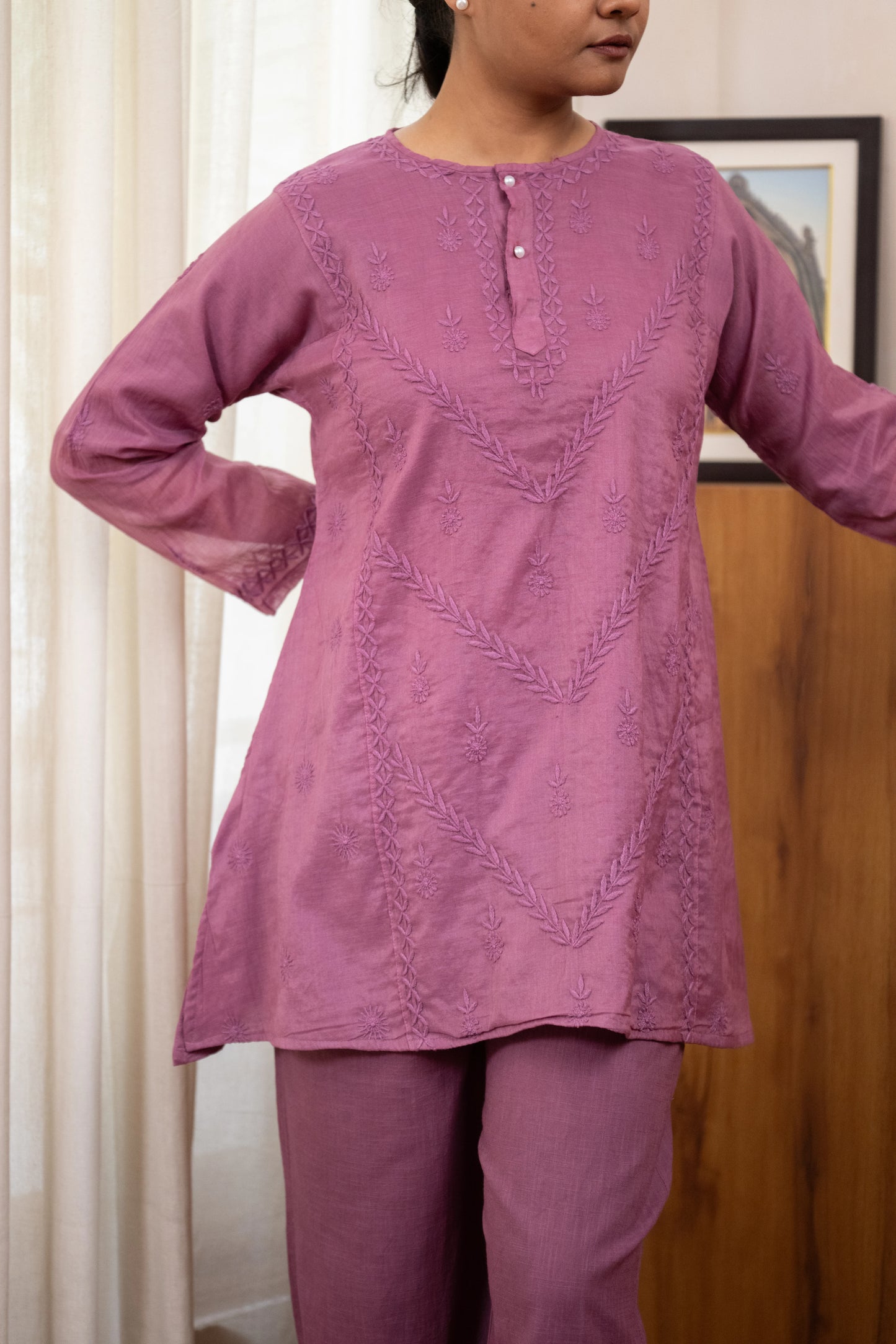Amhara Soft Summer Chikankari Co-ord Set - Dusty Mauve