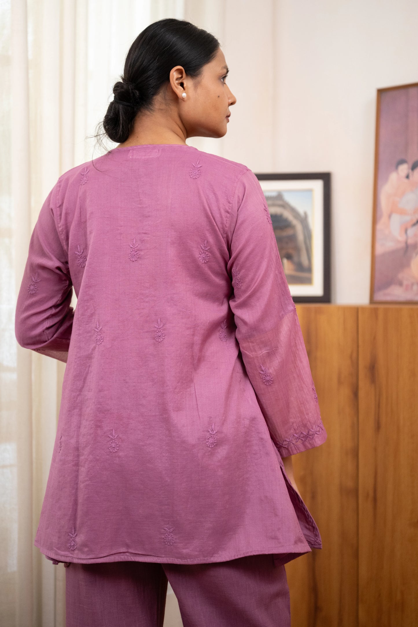 Amhara Soft Summer Chikankari Co-ord Set - Dusty Mauve