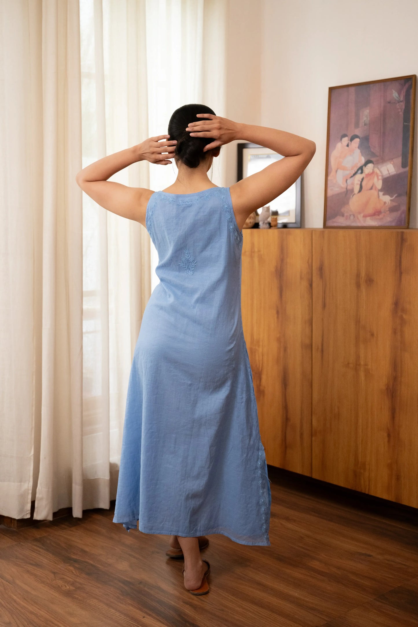 Amhara Soft-Summer Chikankari Dress - Ocean Blue